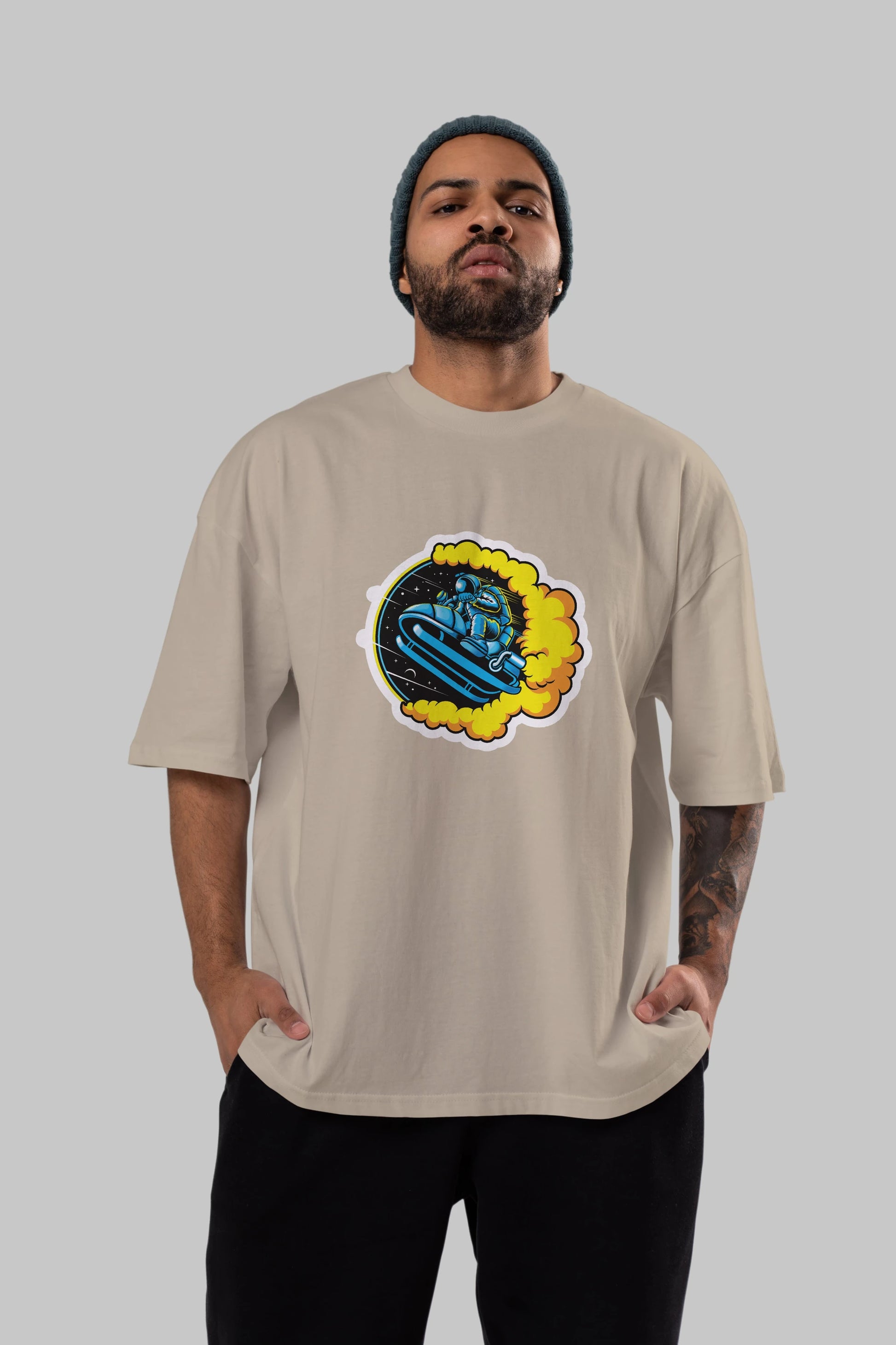 Astrojump with Snowmobile Sticker Ön Baskılı Oversize t-shirt Erkek Kadın Unisex