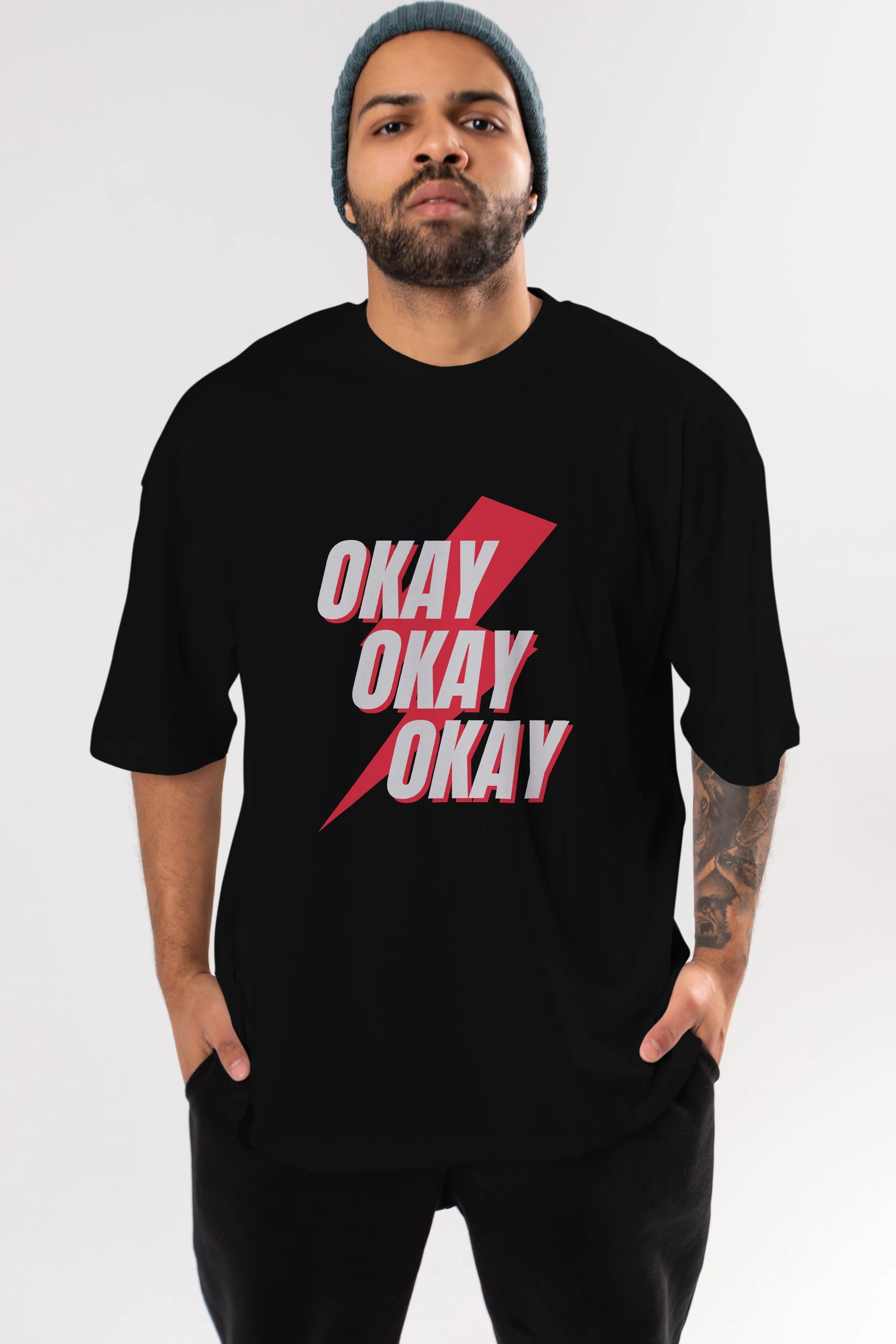 Okay Ön Baskılı Oversize t-shirt Erkek Kadın Unisex