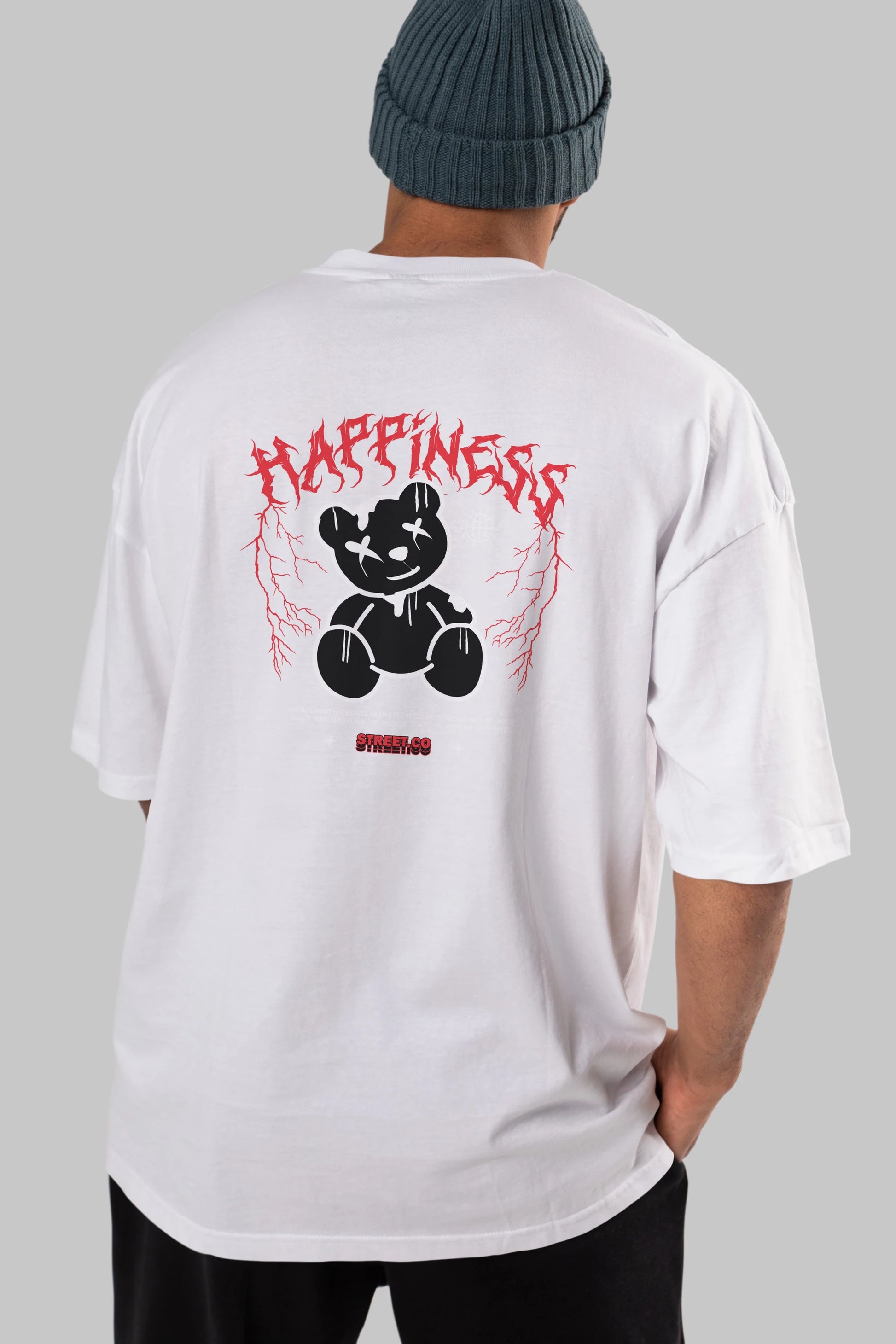 Happiness Bear Arka Baskılı Oversize t-shirt Erkek Kadın Unisex