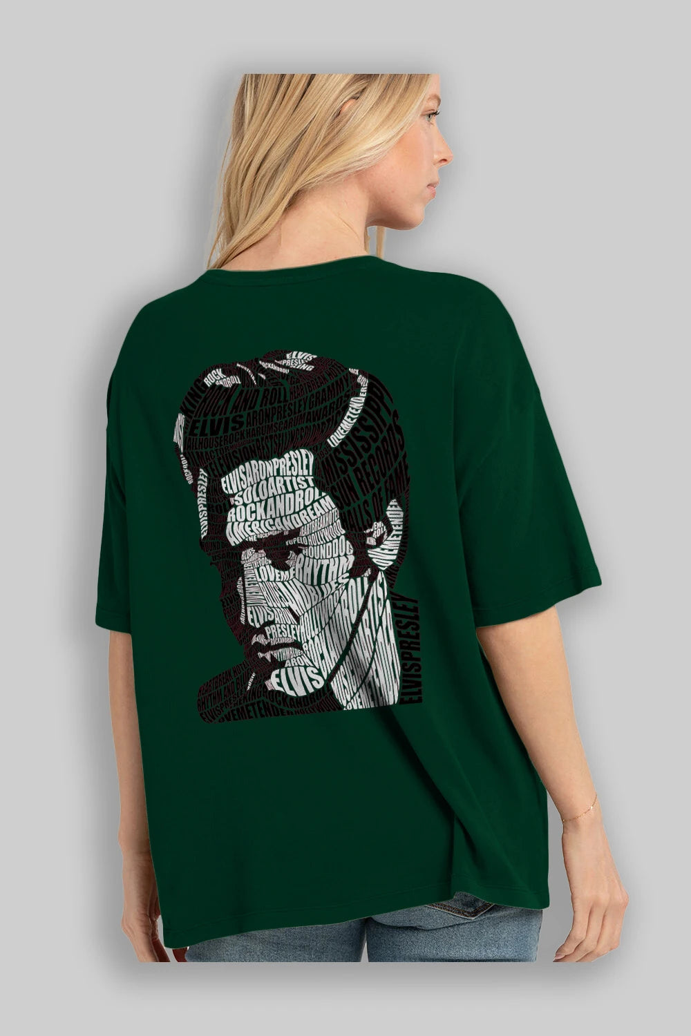 Elvis Presley Calligram Arka Baskılı Oversize t-shirt %100 pamuk Erkek Kadın Unisex