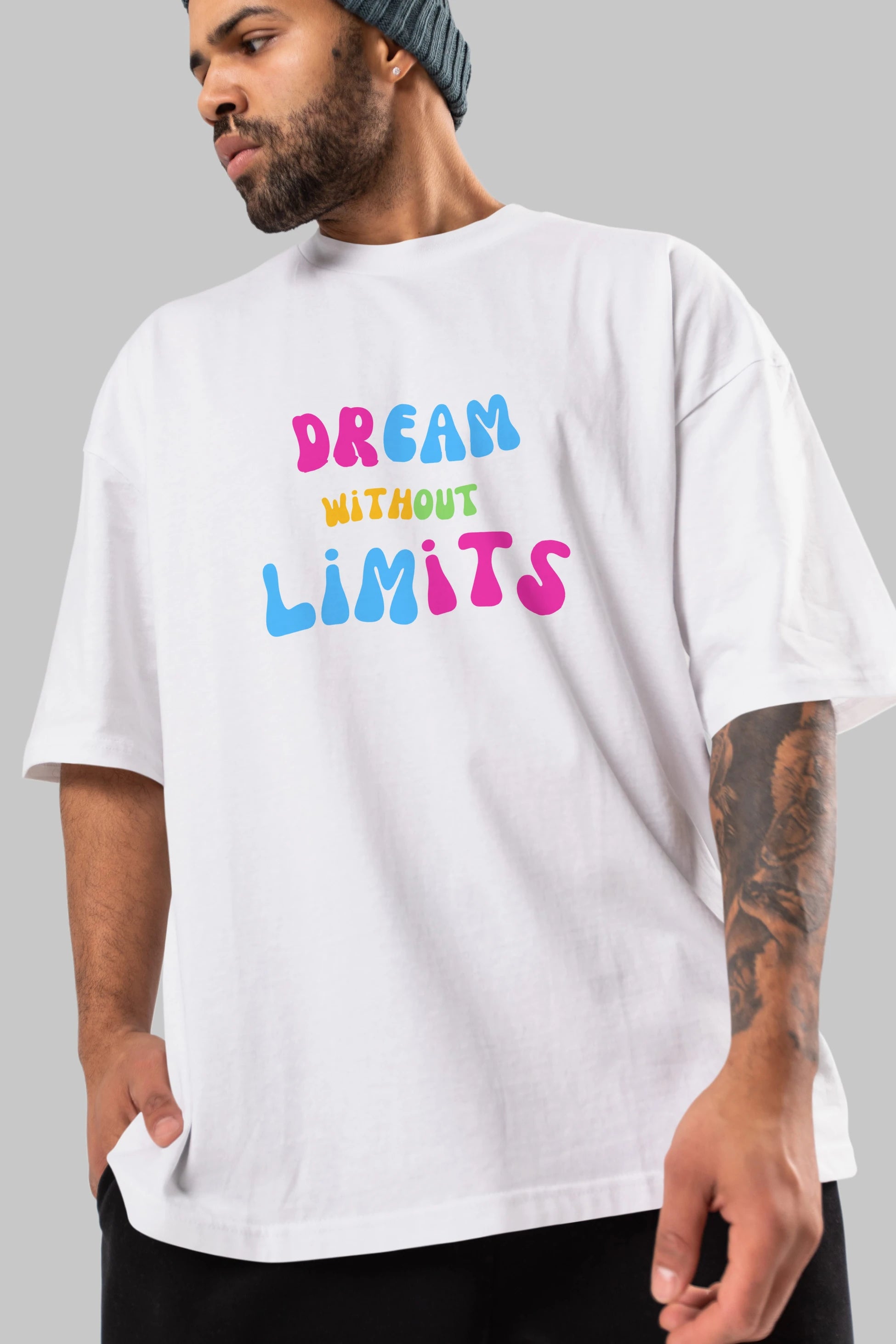 Dream Without Limits Yazılı Ön Baskılı Oversize t-shirt Erkek Kadın Unisex