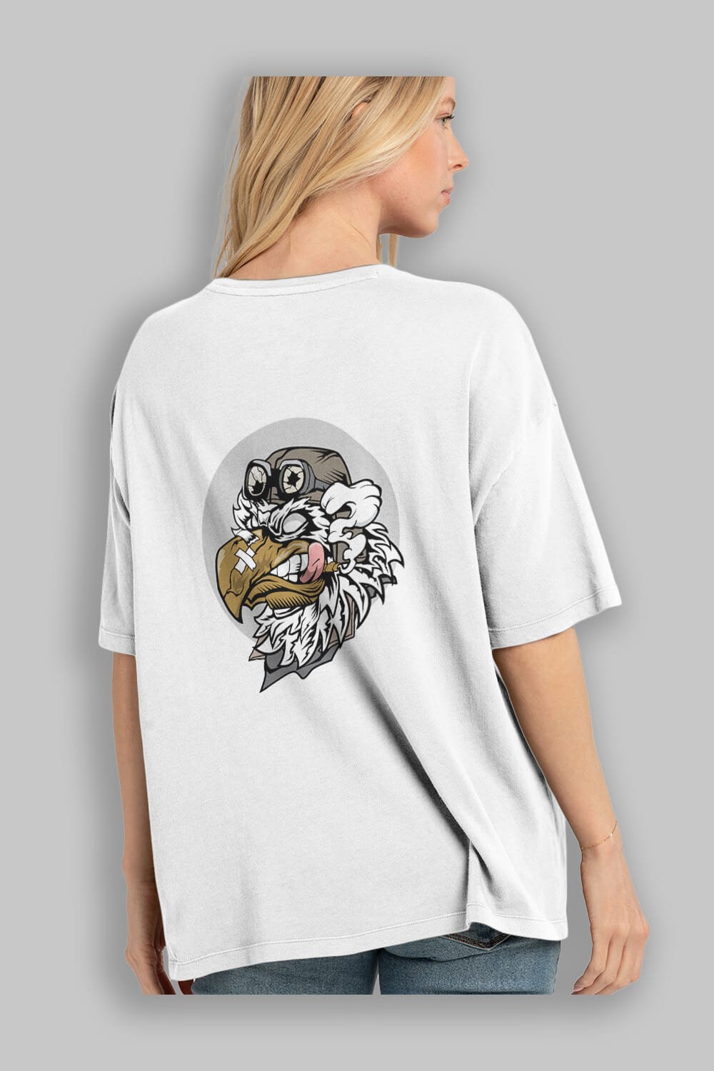 Bird Pilot Arka Baskılı Oversize t-shirt Erkek Kadın Unisex %100 Pamuk tişort