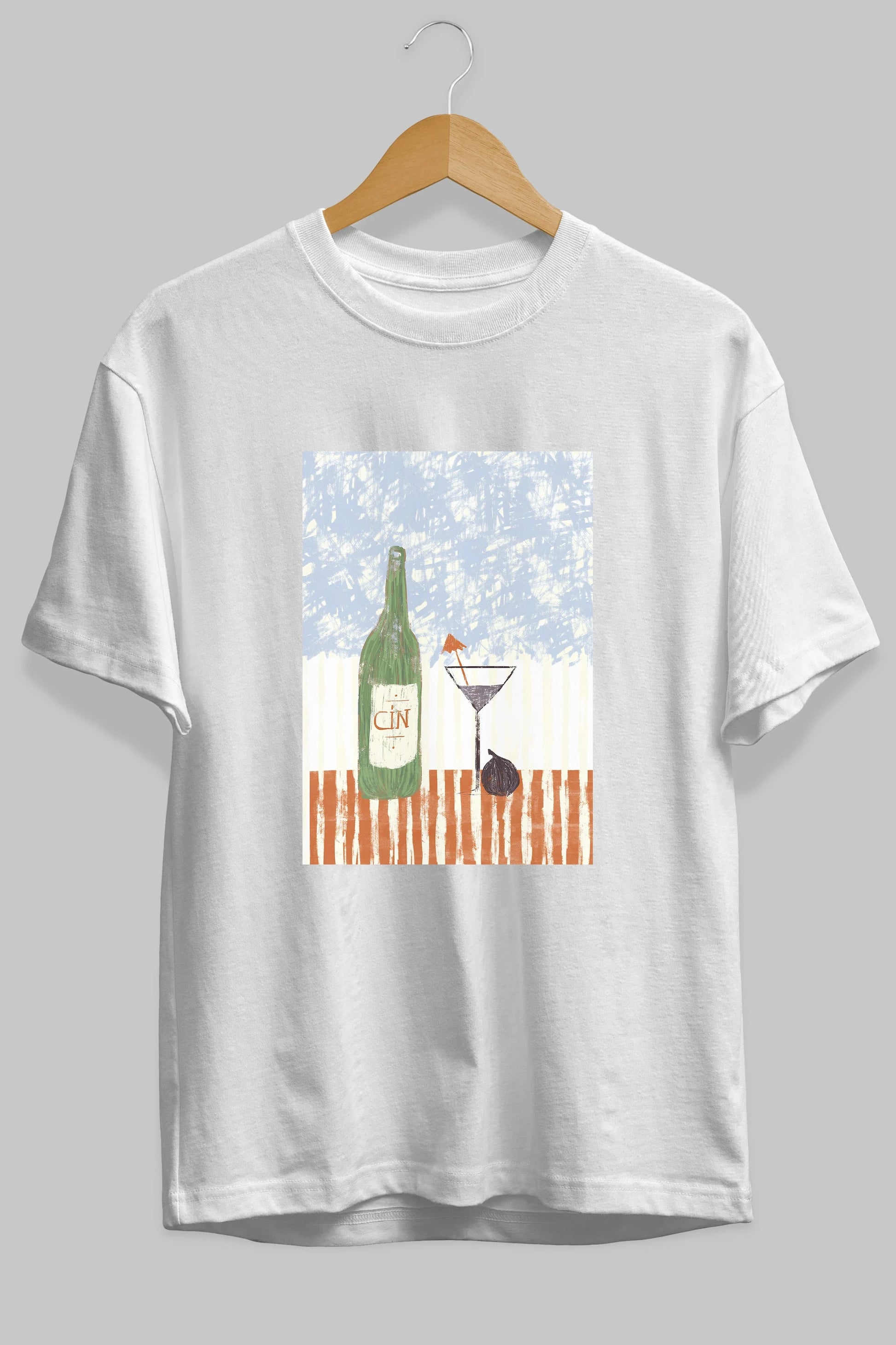 Gin Ön Baskılı Oversize t-shirt Erkek Kadın Unisex %100 Pamuk Bisiklet Yaka tişort
