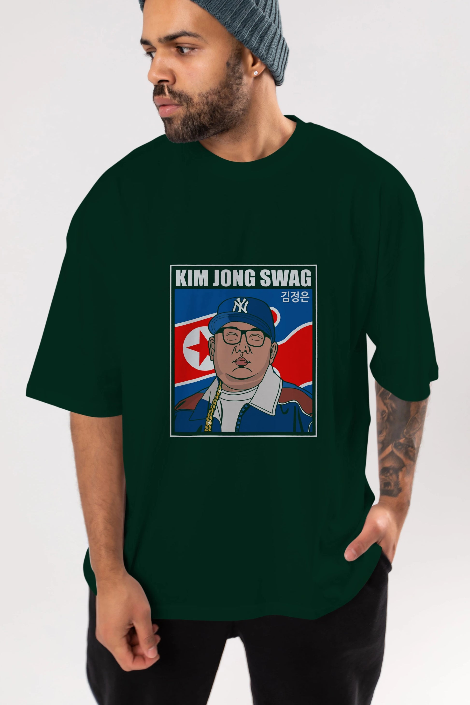 King Jong Swag Ön Baskılı Oversize t-shirt Erkek Kadın Unisex %100 Pamuk tişort