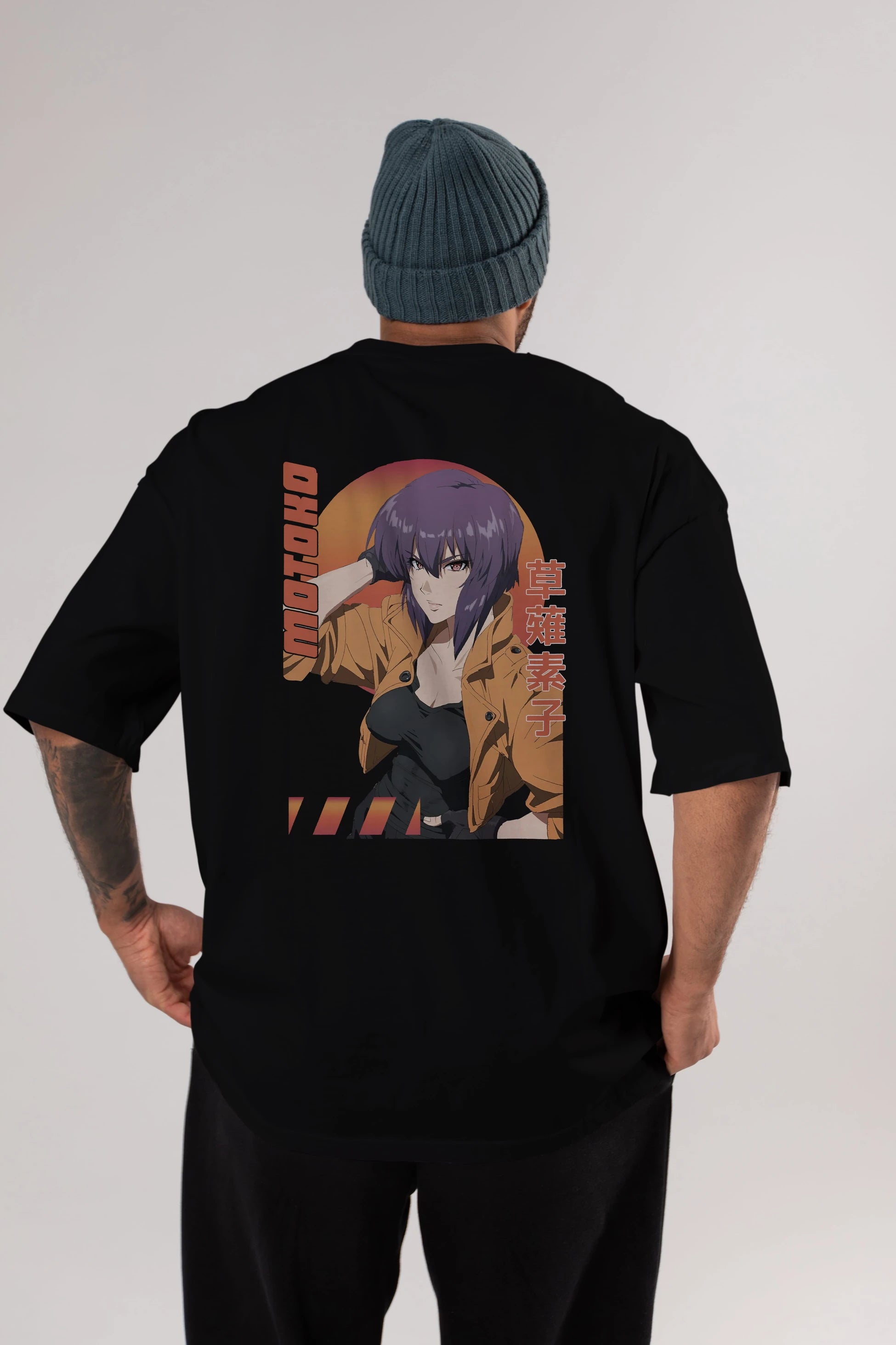 Motoko Kusanagi 9 Anime Arka Baskılı Oversize t-shirt Erkek Kadın Unisex
