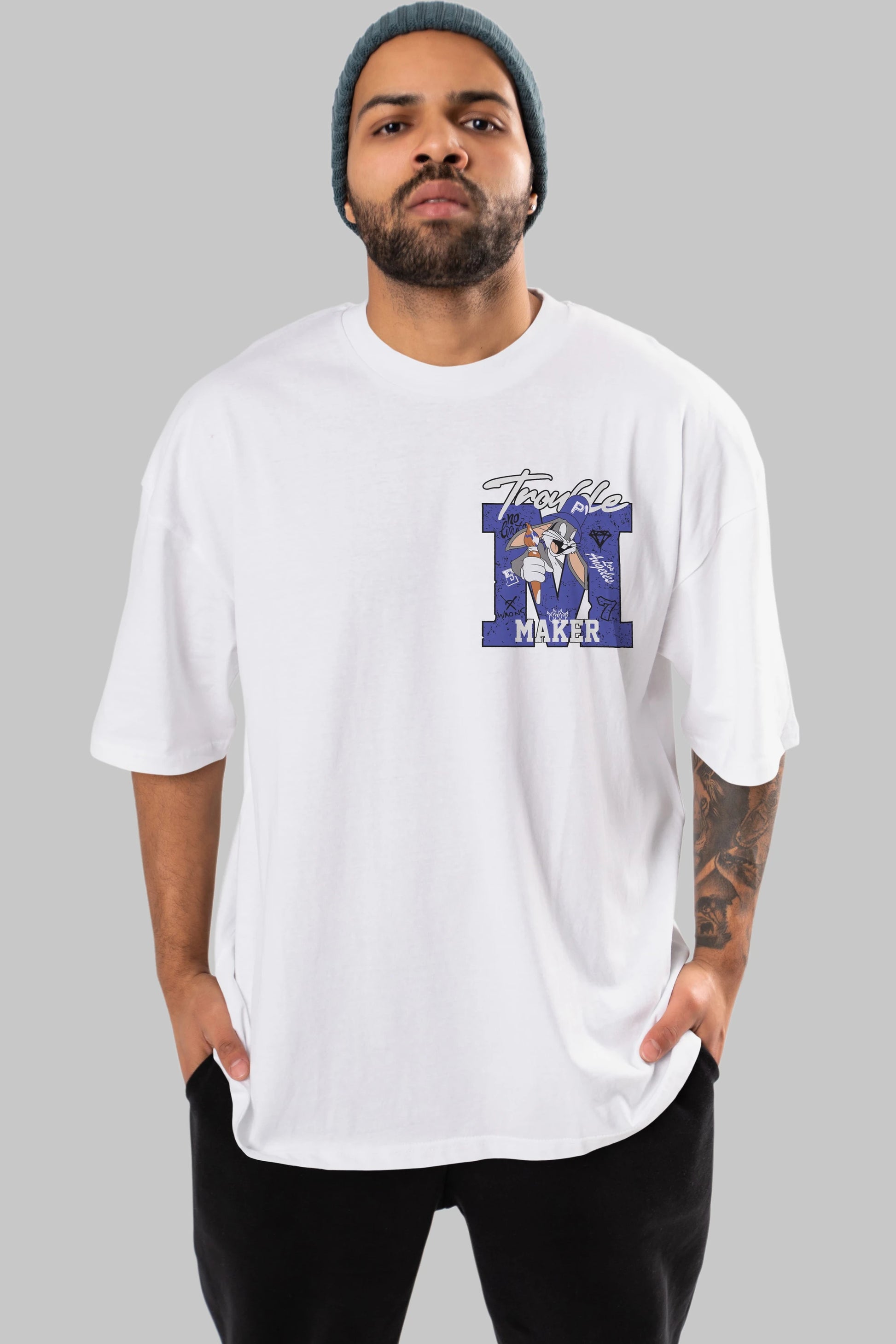 Bugs Bunny Ön Sol Baskılı Oversize t-shirt Erkek Kadın Unisex %100 Pamuk Bisiklet Yaka tişort