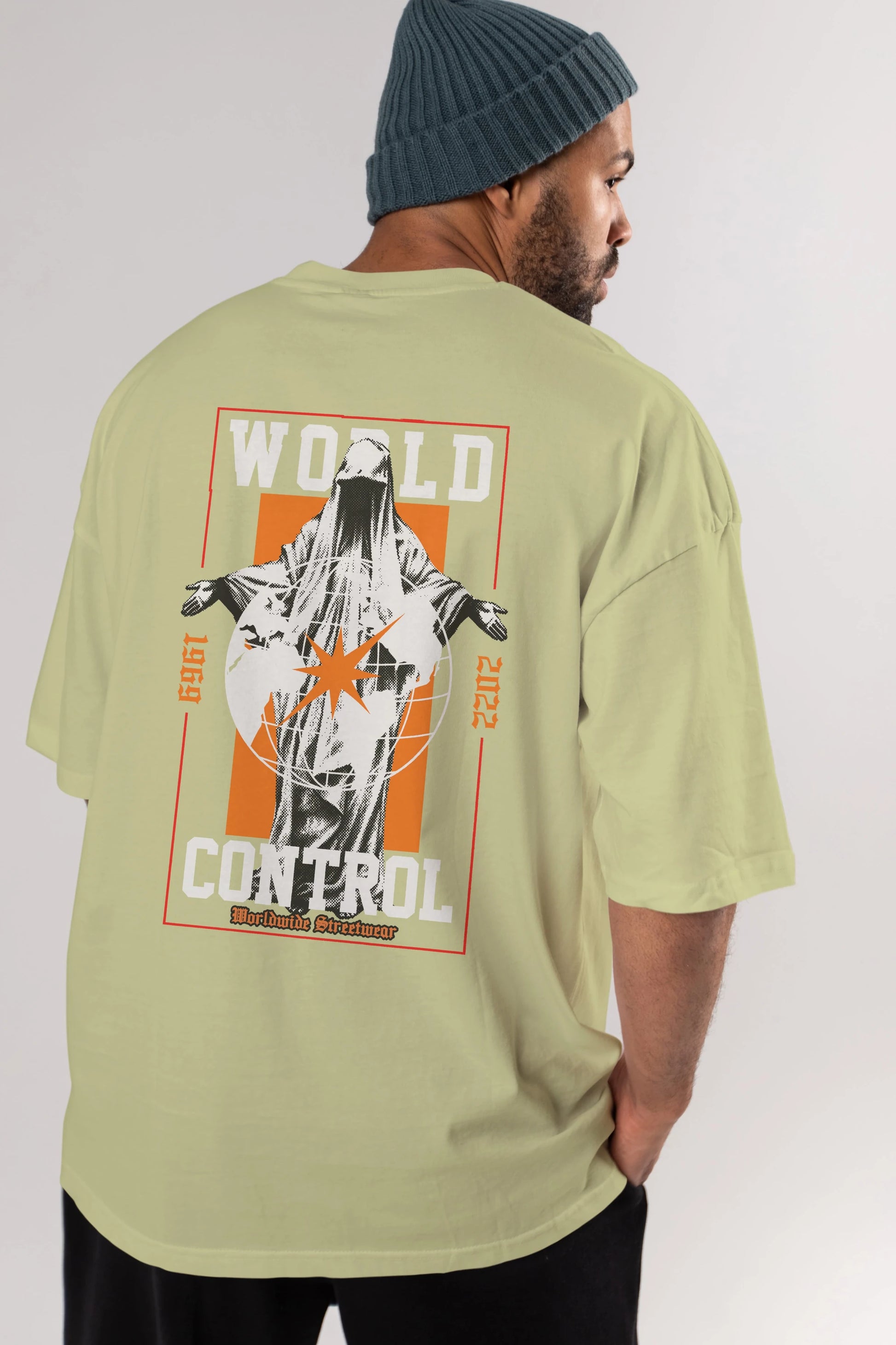 World Control Arka Baskılı Oversize t-shirt Erkek Kadın Unisex