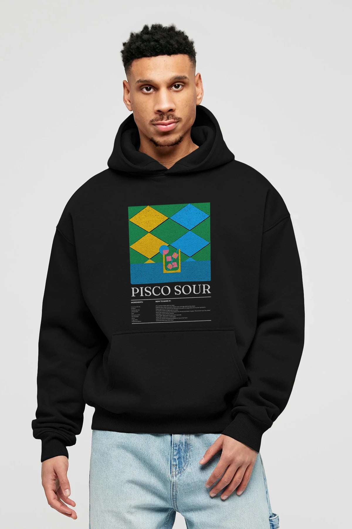 Pisco Sour Kokteyl ön Baskılı Hoodie Oversize Kapüşonlu Sweatshirt Erkek Kadın