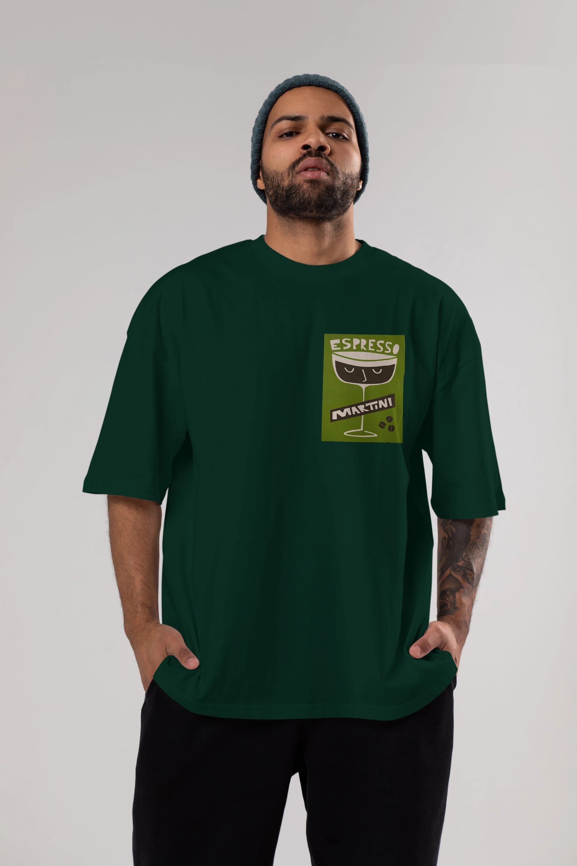 Espresso Martini 2 Ön Sol Baskılı Oversize t-shirt Erkek Kadın Unisex %100 Pamuk Bisiklet Yaka tişort