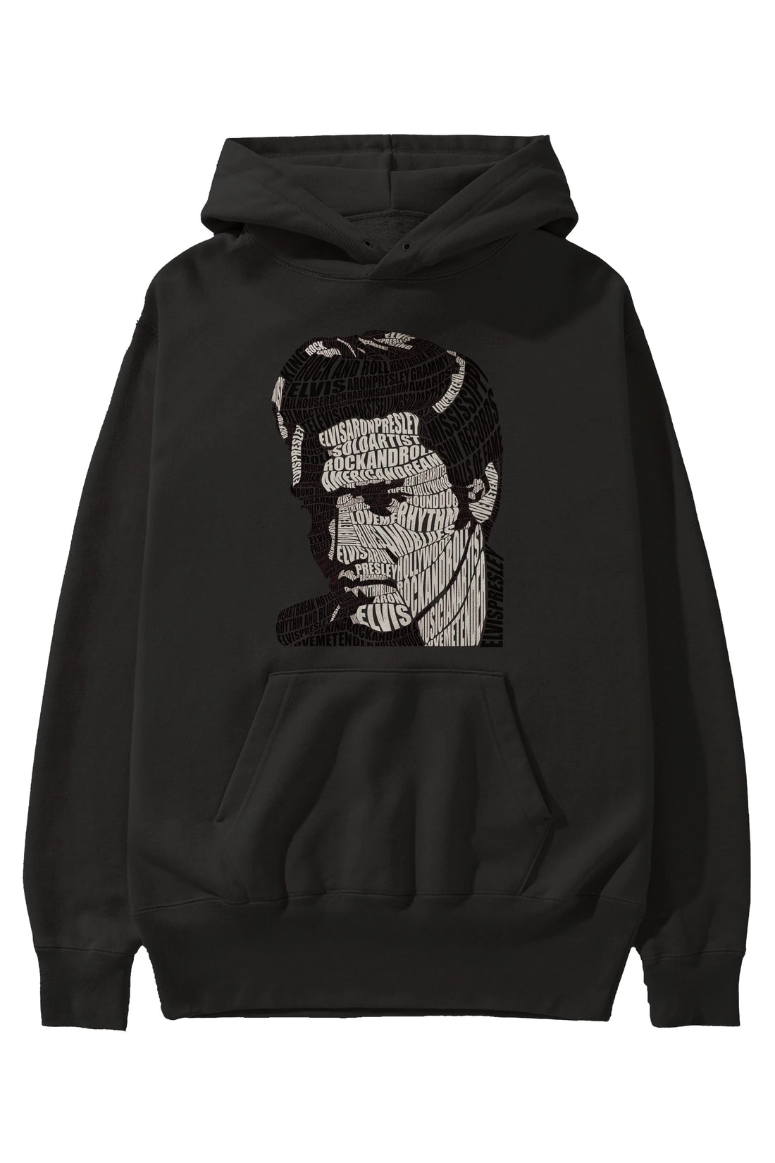 Elvis Presley Calligram Ön Baskılı Hoodie Oversize Kapüşonlu Sweatshirt Erkek Kadın Unisex