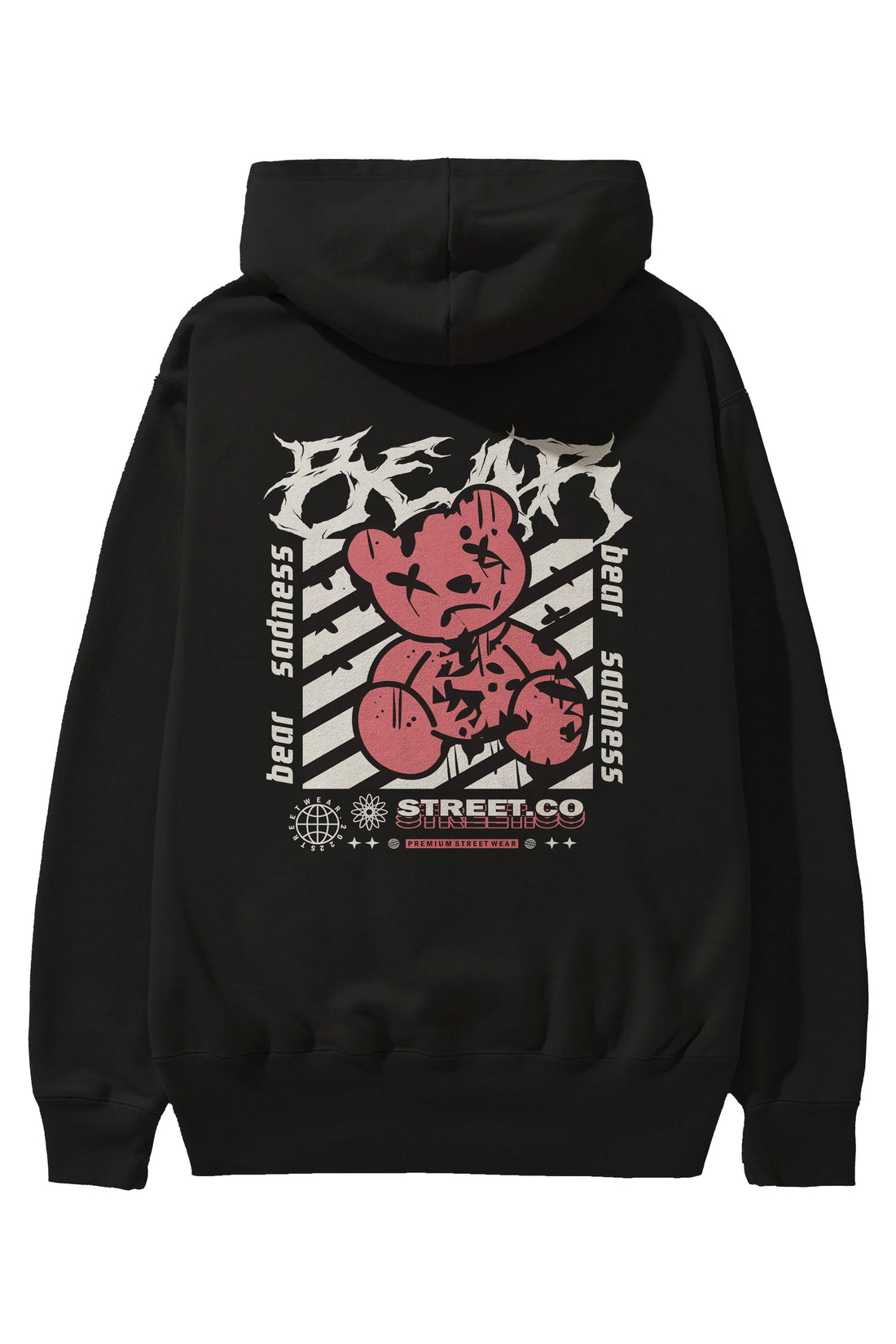 Bear Sadness Arka Baskılı Hoodie Oversize Kapüşonlu Sweatshirt Erkek Kadın Unisex