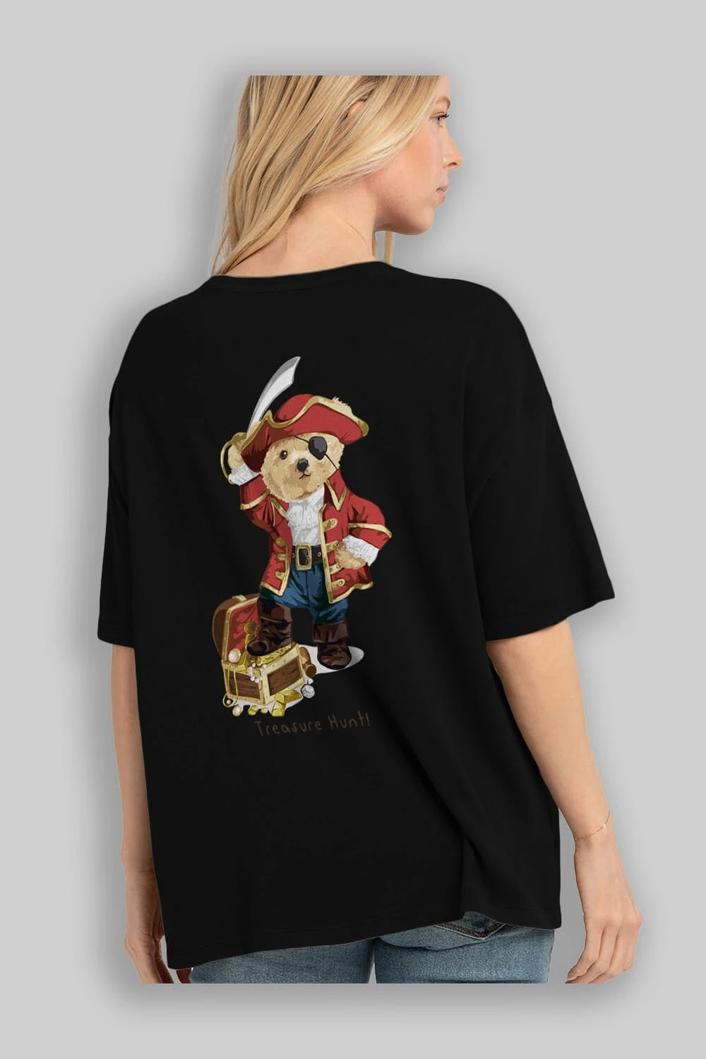 Teddy Bear Treasure Hunt Arka Baskılı Oversize t-shirt Erkek Kadın Unisex %100 Pamuk