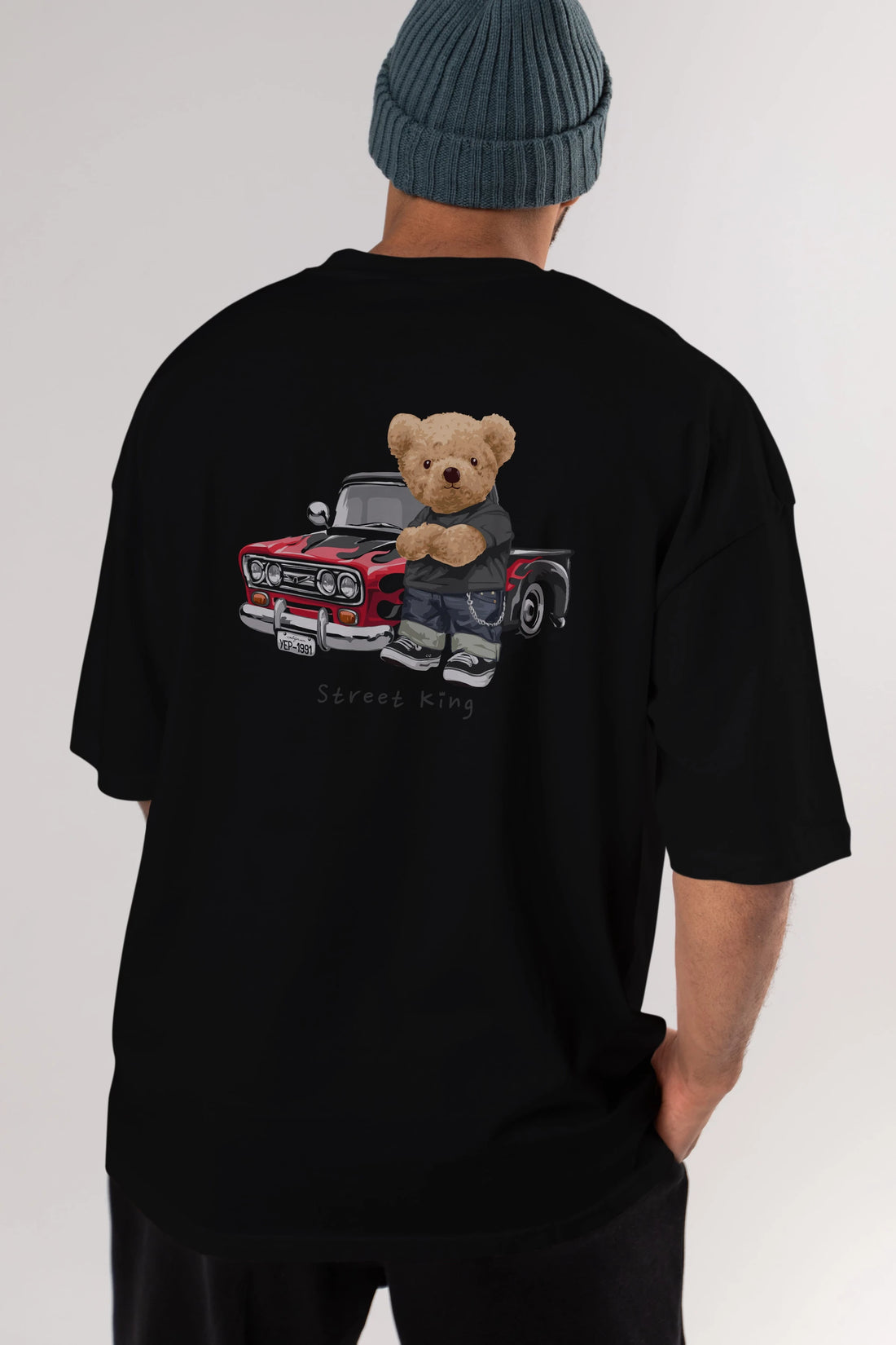 Teddy Bear Street King Arka Baskılı Oversize t-shirt Erkek Kadın Unisex %100 Pamuk