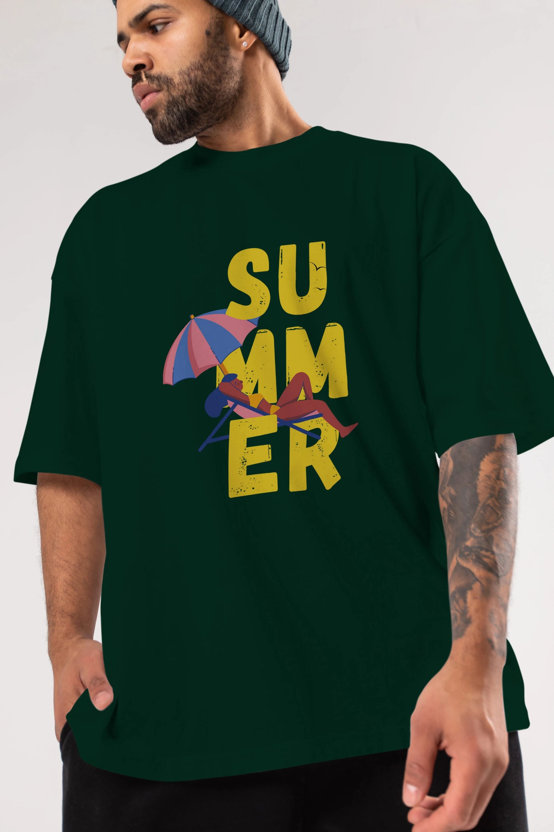 Summer Yazılı Ön Baskılı Oversize t-shirt Erkek Kadın Unisex