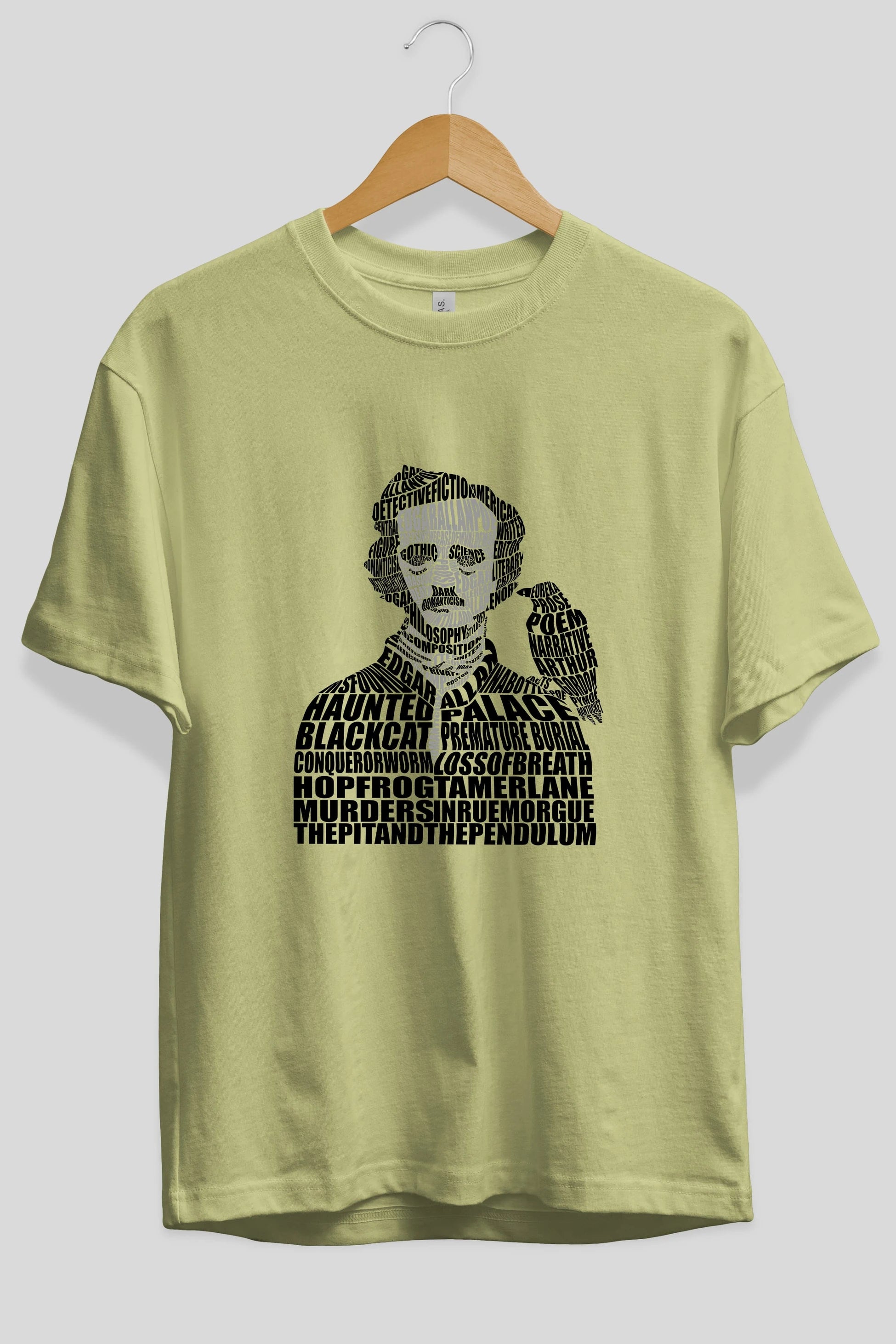 Edgar Alan Poe Calligram Ön Baskılı Oversize t-shirt %100 pamuk Erkek Kadın Unisex