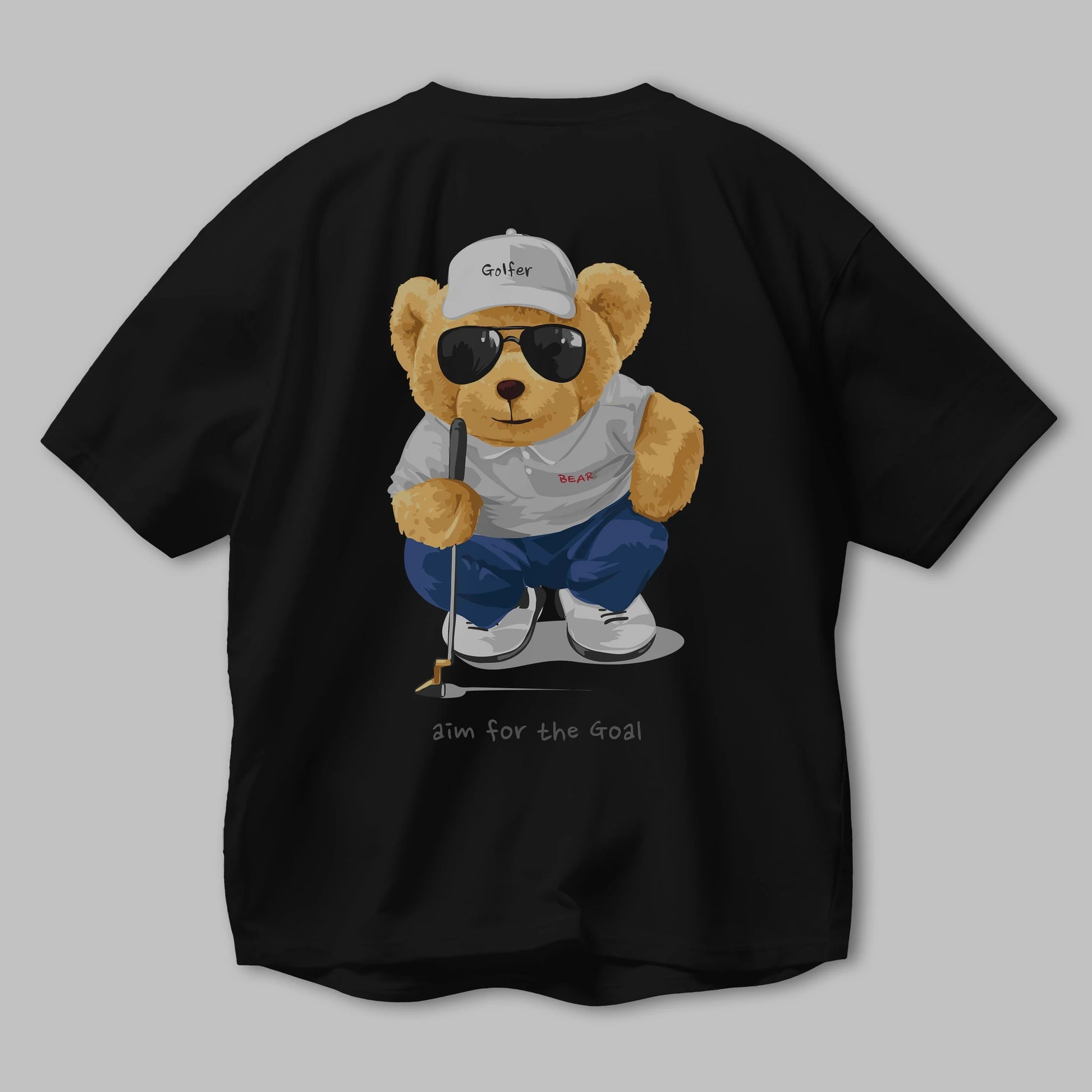 Teddy Bear Golfer Arka Baskılı Oversize t-shirt Erkek Kadın Unisex %100 Pamuk