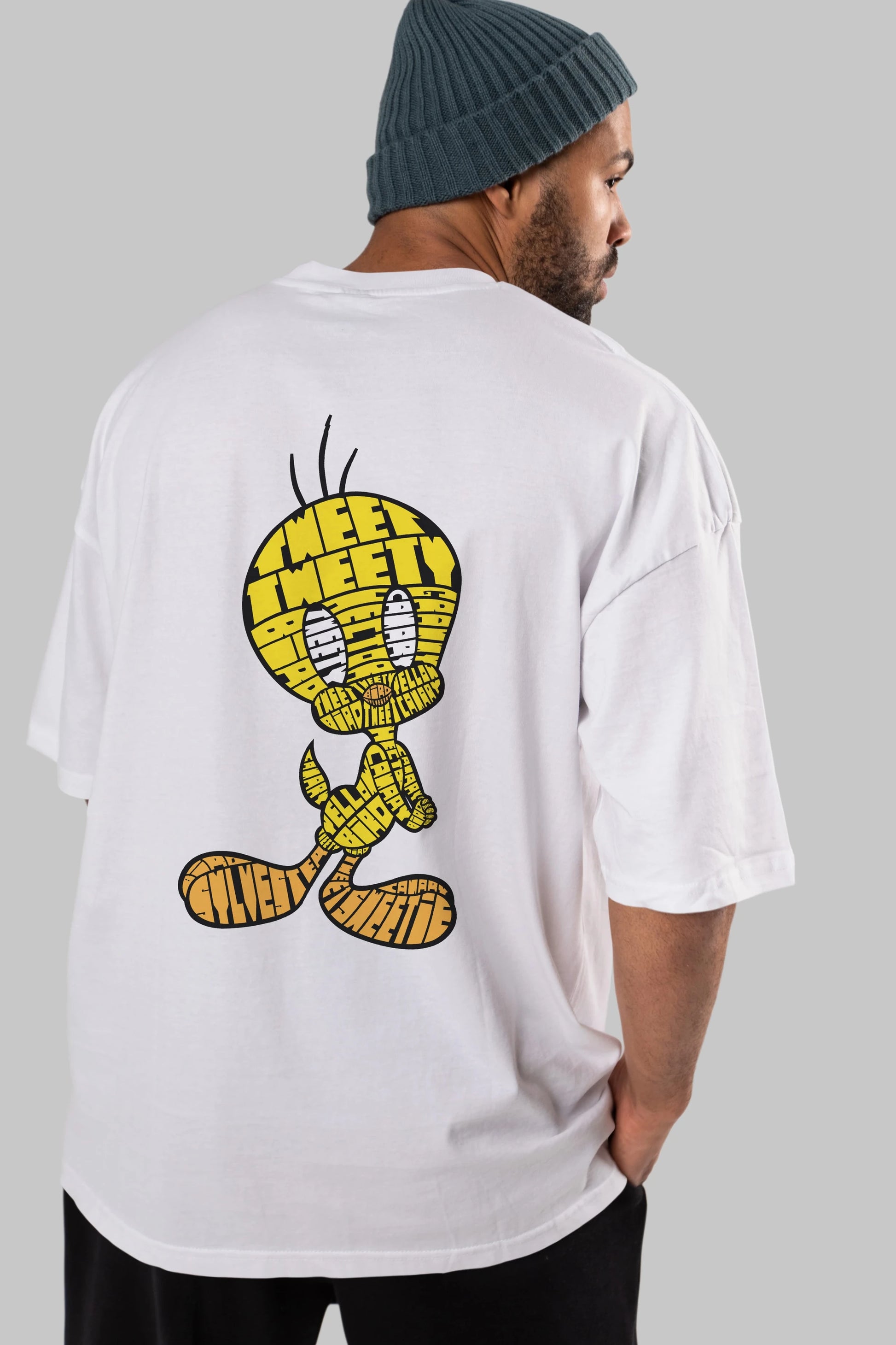Tweety Arka Baskılı Oversize t-shirt %100 pamuk Erkek Kadın Unisex