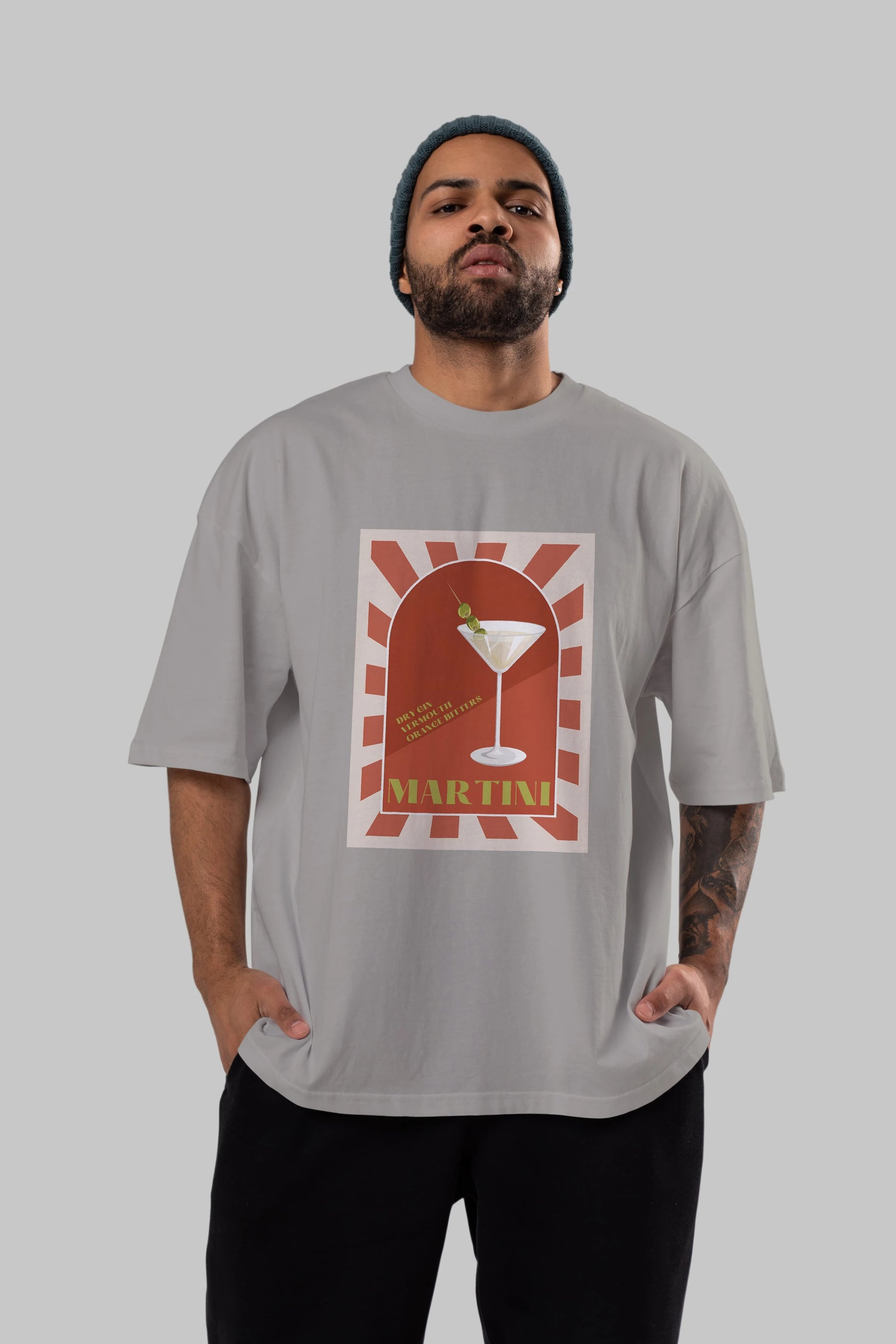 Martini 2 Ön Baskılı Oversize t-shirt Erkek Kadın Unisex %100 Pamuk Bisiklet Yaka tişort
