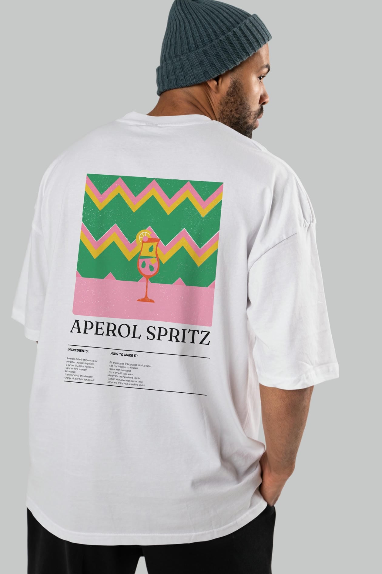 Aperol Spritz Kokteyl Serisi Arka Baskılı Oversize t-shirt Erkek Kadın %100 Pamuk Bisiklet Yaka tişort