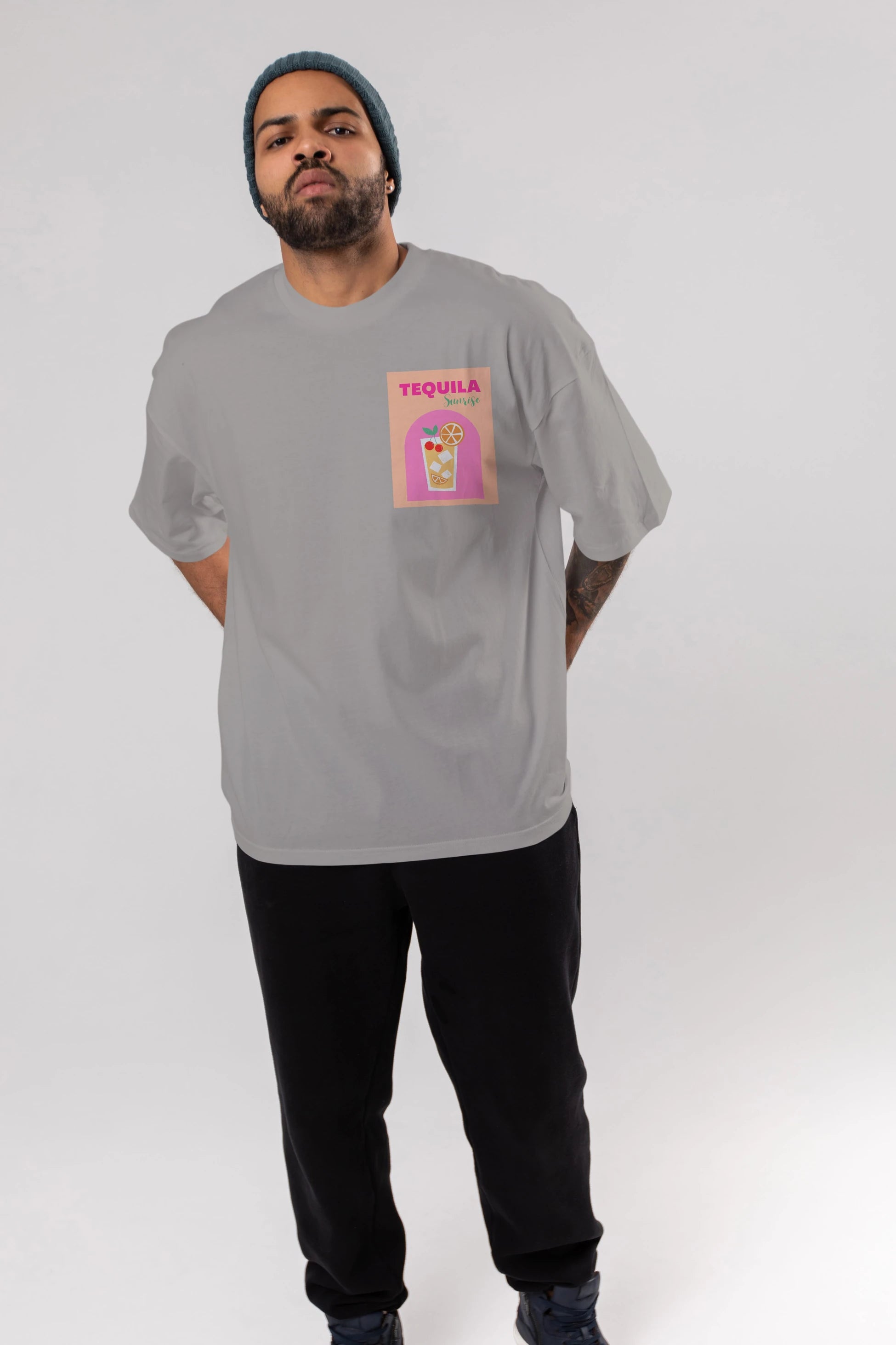 Tequila Sunrise 2 Ön Sol Baskılı Oversize t-shirt Erkek Kadın Unisex %100 Pamuk Bisiklet Yaka tişort