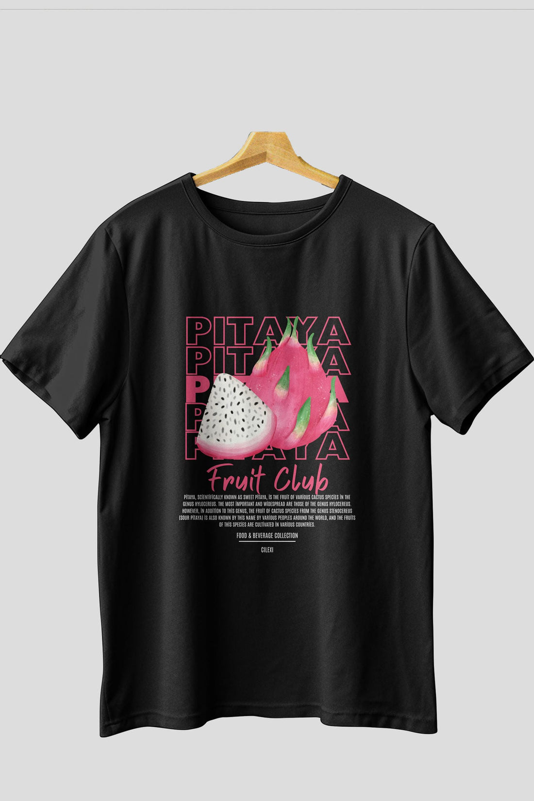 Pitaya Ön Baskılı Oversize t-shirt Erkek Kadın Pamuk Bisiklet Yaka tişort