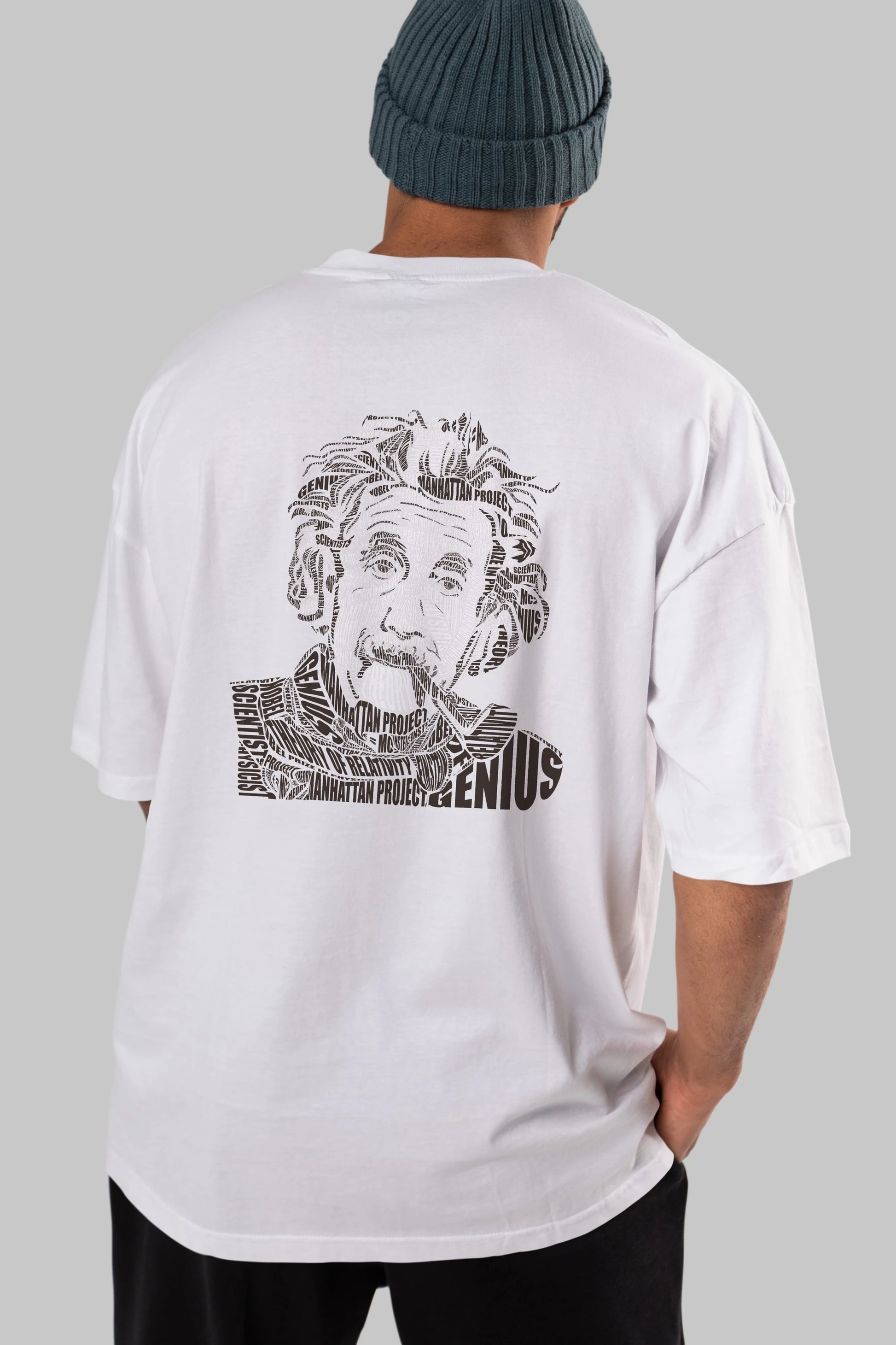 Einstein Calligram Arka Baskılı Oversize t-shirt %100 pamuk Erkek Kadın Unisex