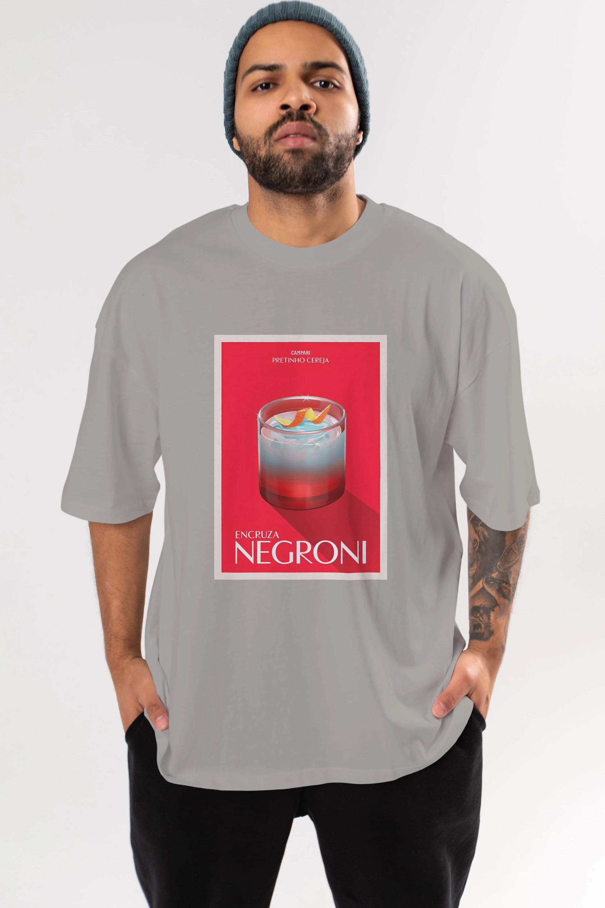 Encruza Negroni Ön Baskılı Oversize t-shirt Erkek Kadın Unisex %100 Pamuk Bisiklet Yaka tişort