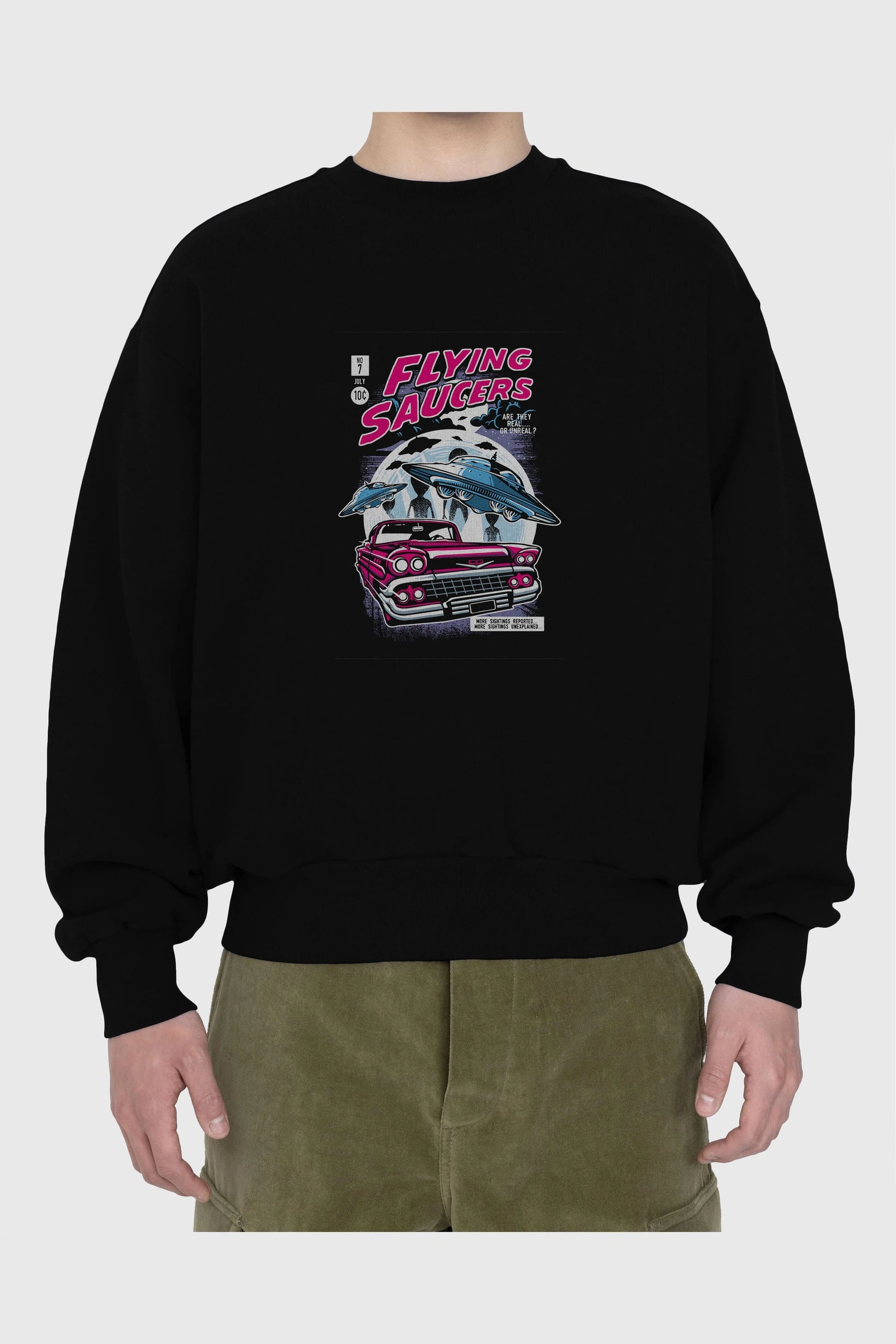 Flying Saucers Ön Baskılı Oversize Sweatshirt Erkek Kadın Unisex