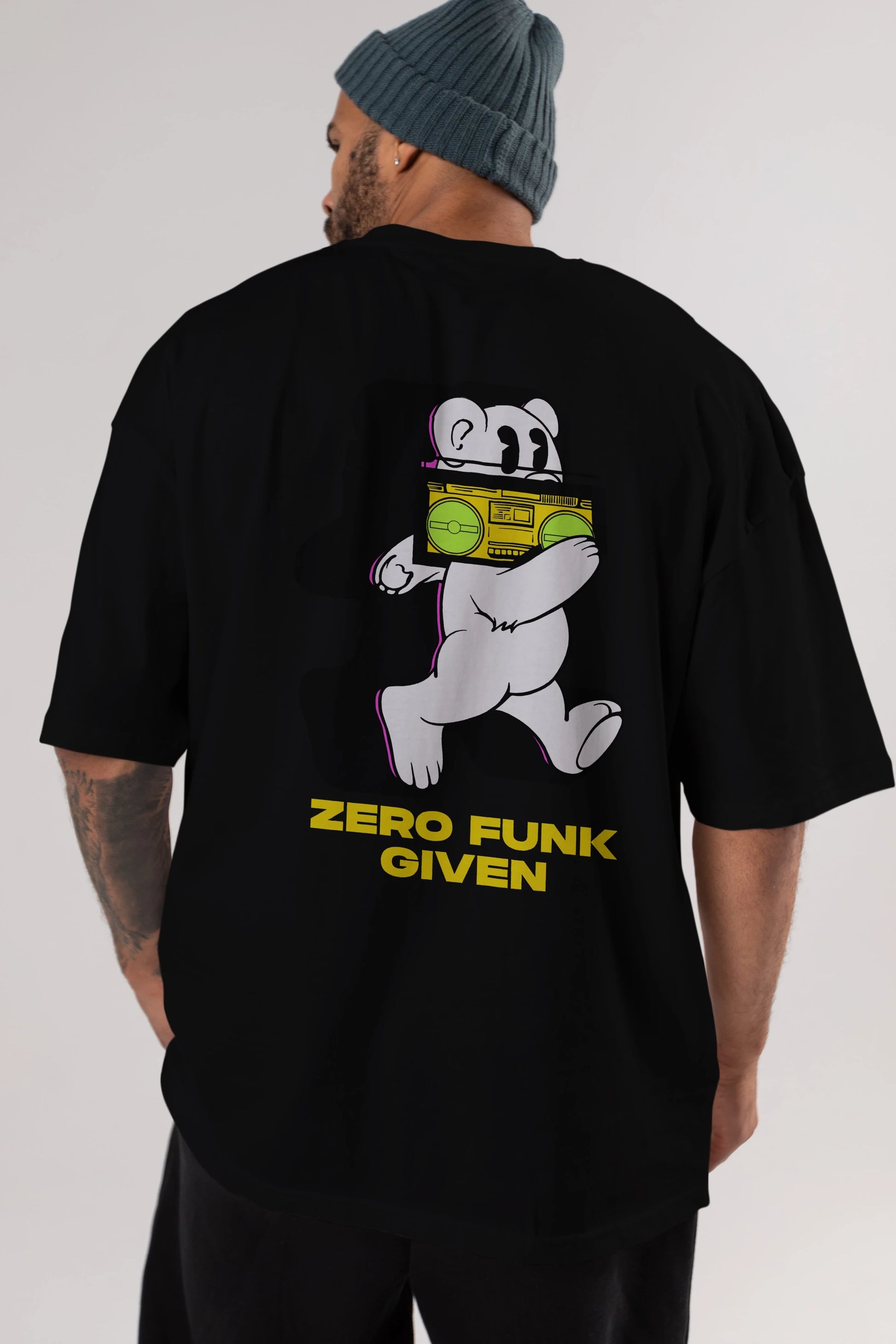Zero Funk Given Bear Arka Baskılı Oversize t-shirt Erkek Kadın Unisex