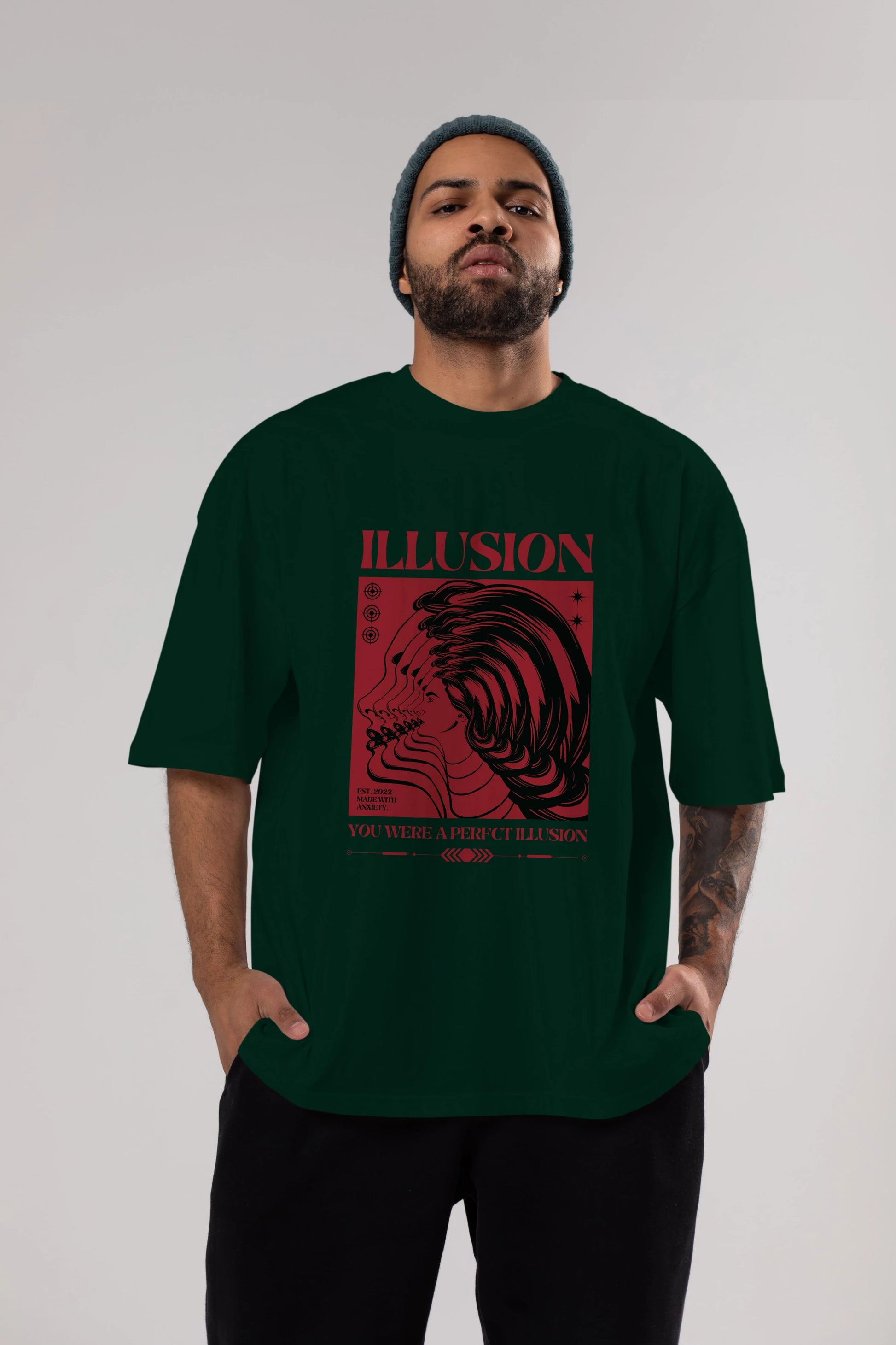 Illusion Streetwear Ön Baskılı Oversize t-shirt Erkek Kadın Unisex