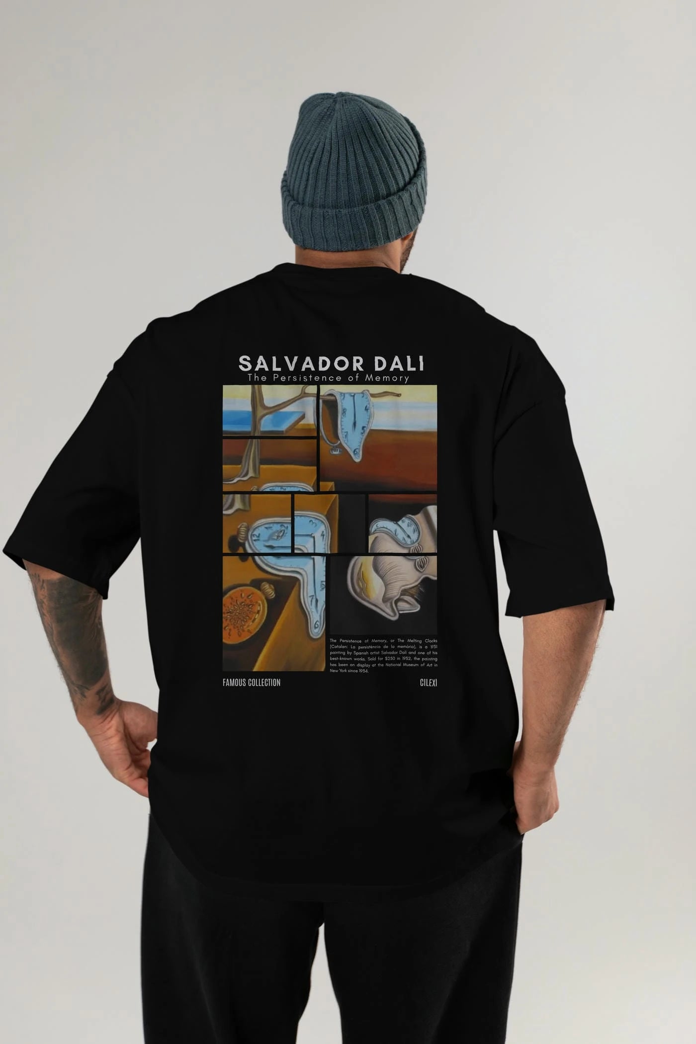 Salvador Dali Arka Baskılı Oversize t-shirt Erkek Kadın Bisiklet Yaka Pamuk tişort
