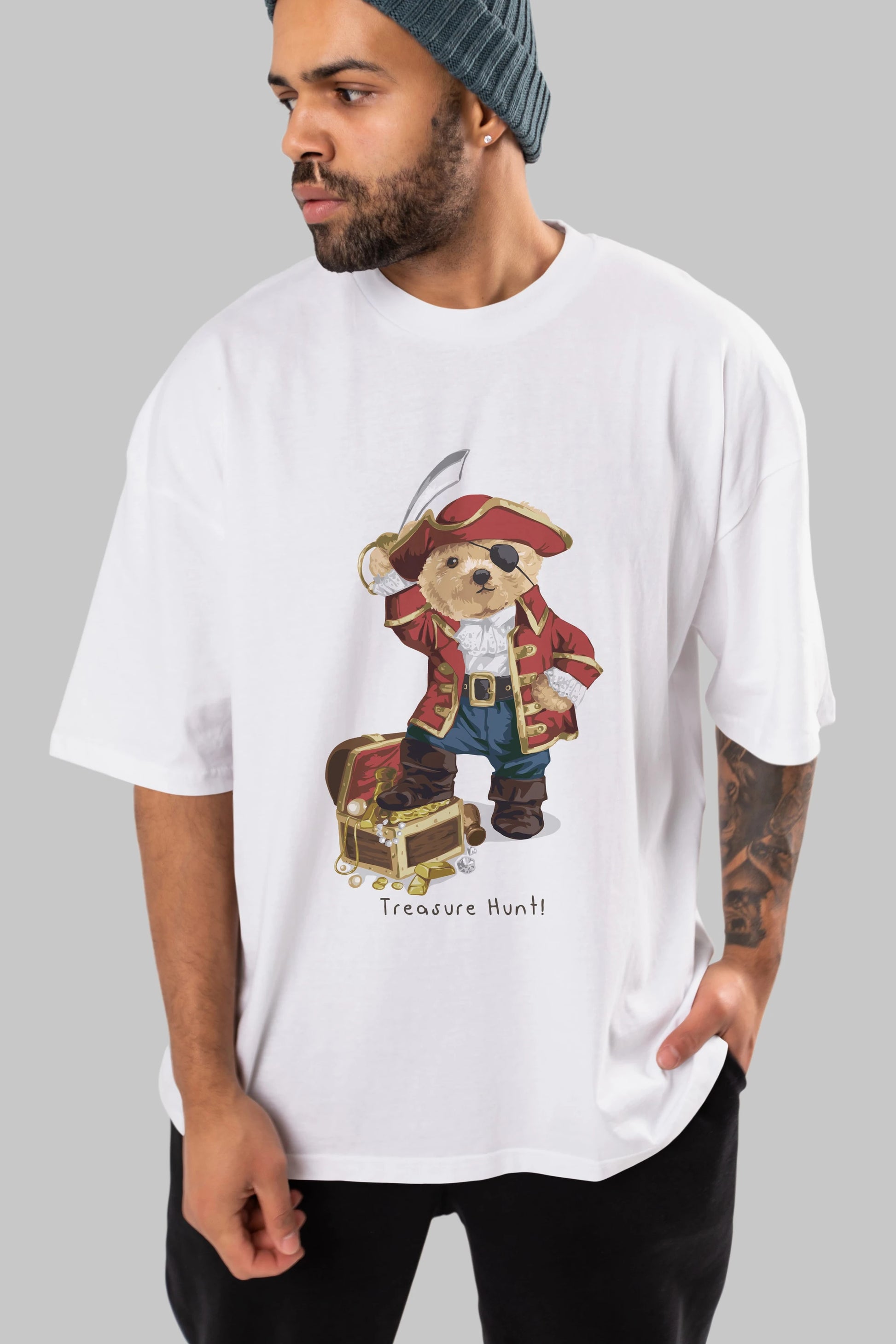 Teddy Bear Treasure Hunt Ön Baskılı Oversize t-shirt Erkek Kadın Unisex %100 Pamuk