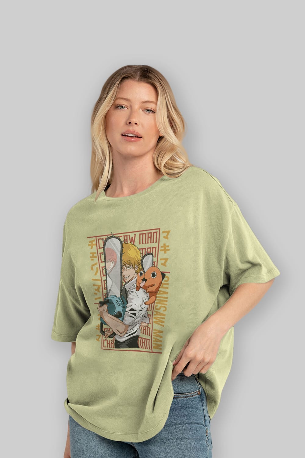 Chainsaw DENJI Anime Ön Baskılı Oversize t-shirt %100 pamuk Erkek Kadın Unisex