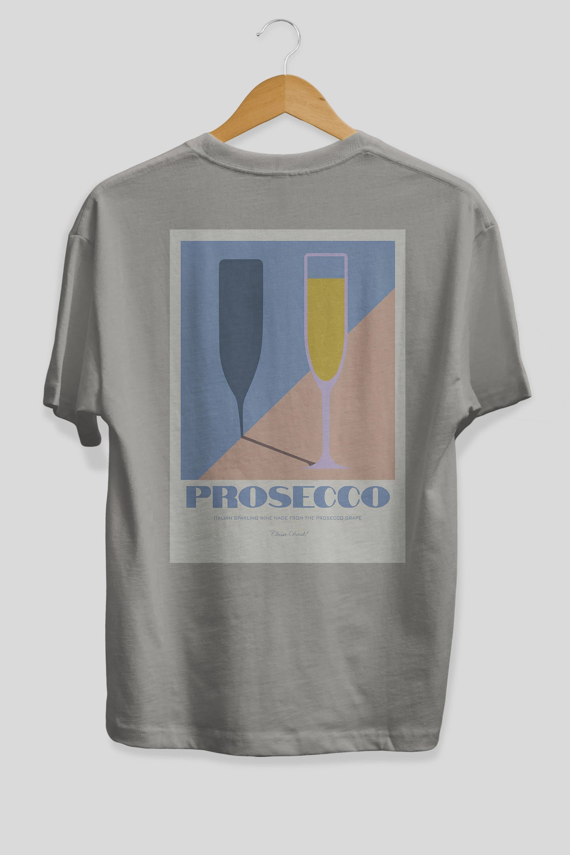 Prosecco Arka Baskılı Oversize t-shirt Erkek Kadın Unisex %100 Pamuk Bisiklet Yaka tişort