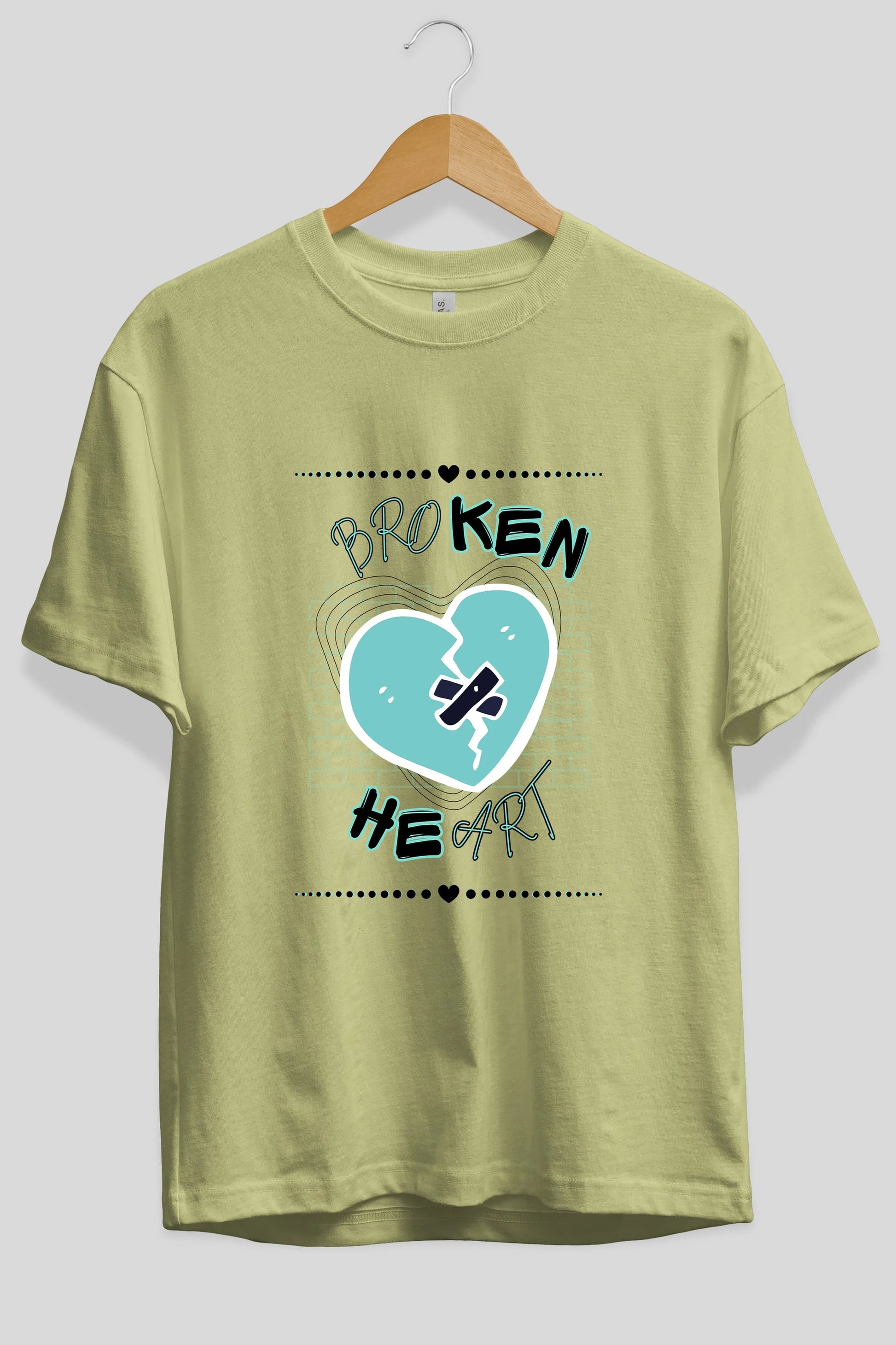 Broken Heart Yazılı Ön Baskılı Oversize t-shirt Erkek Kadın Unisex