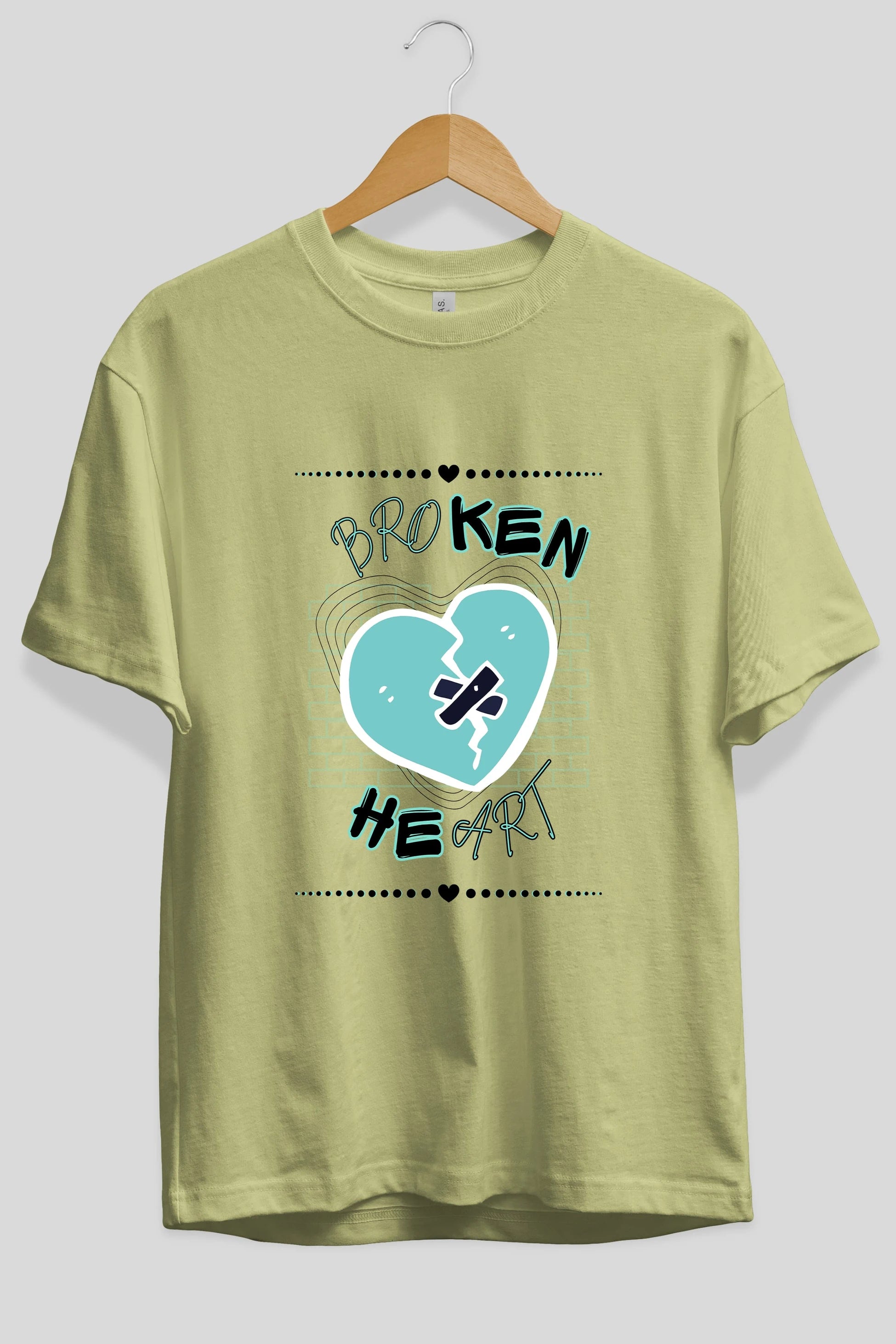 Broken Heart Yazılı Ön Baskılı Oversize t-shirt Erkek Kadın Unisex