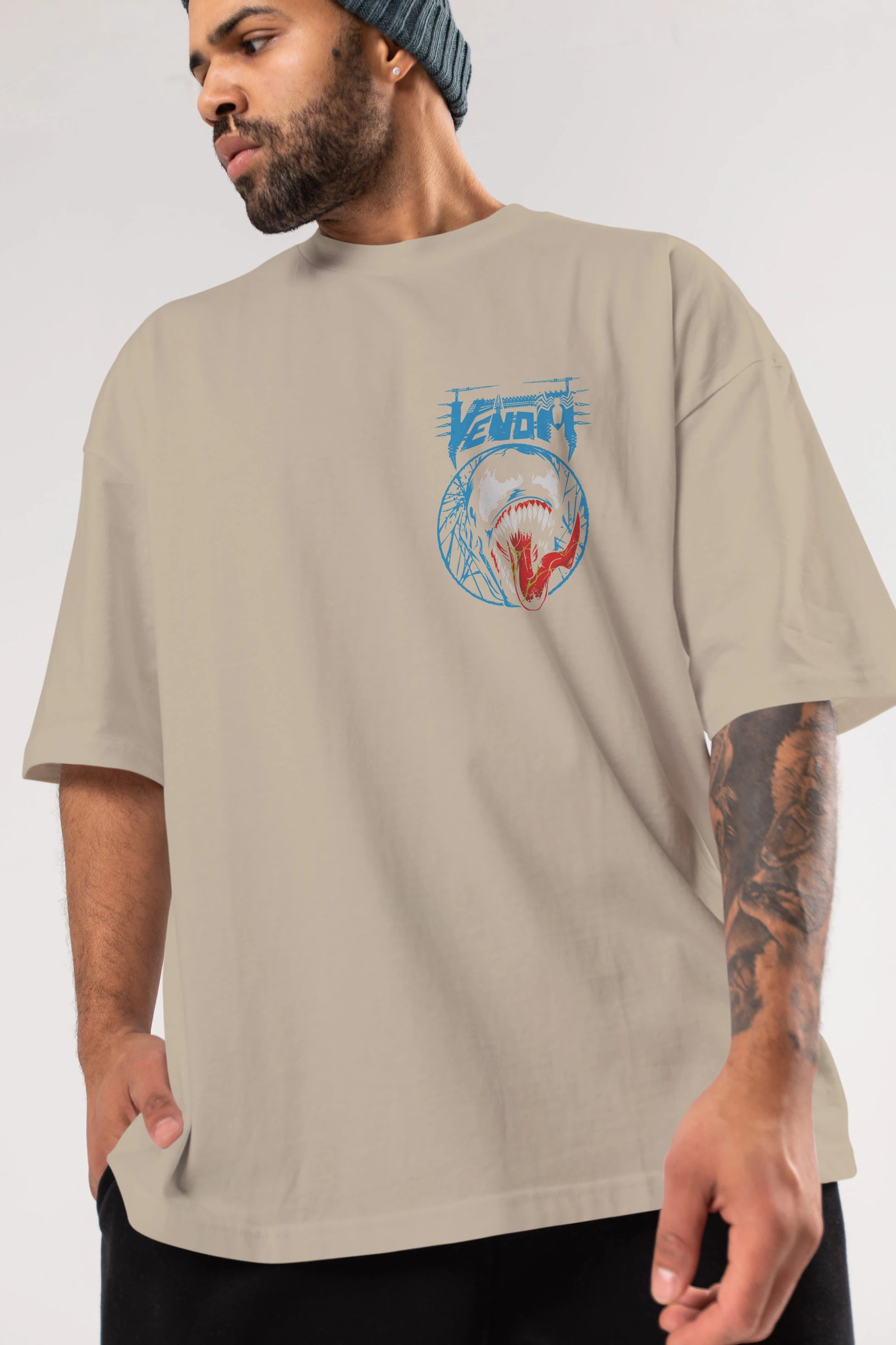 Venom (23) Ön Sol Baskılı Oversize t-shirt Erkek Kadın Unisex %100 Pamuk Bisiklet Yaka tişort