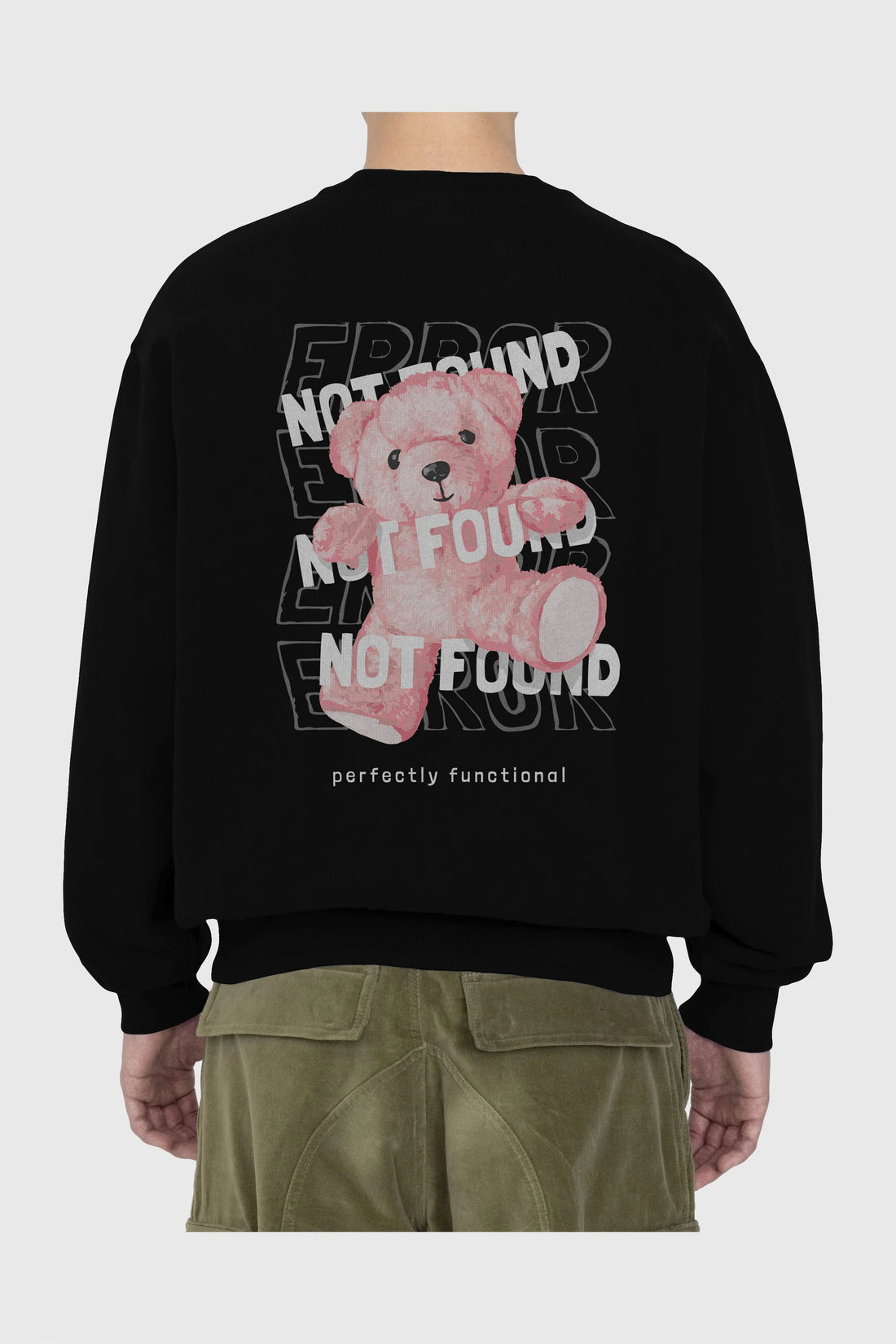 Error Not Found Bear Arka Baskılı Oversize Sweatshirt Erkek Kadın Unisex
