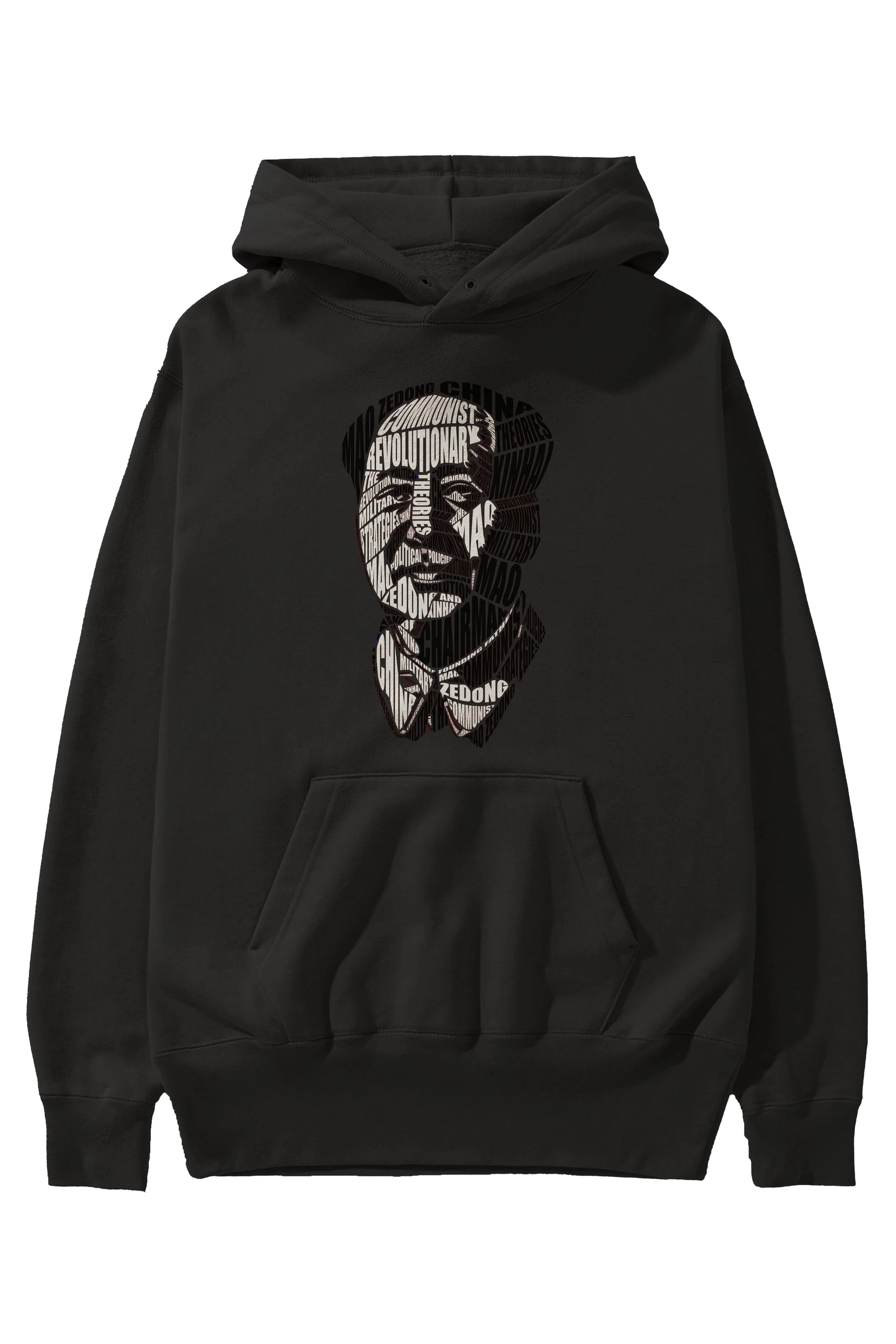 Mao Zedong Calligram Ön Baskılı Hoodie Oversize Kapüşonlu Sweatshirt Erkek Kadın Unisex