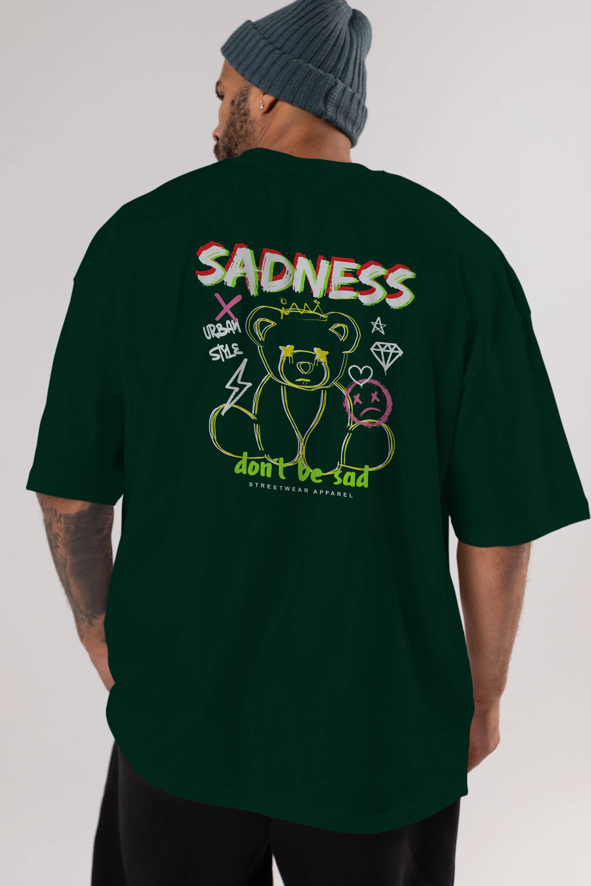 Teddy Bear Sadness Arka Baskılı Oversize t-shirt Erkek Kadın Unisex