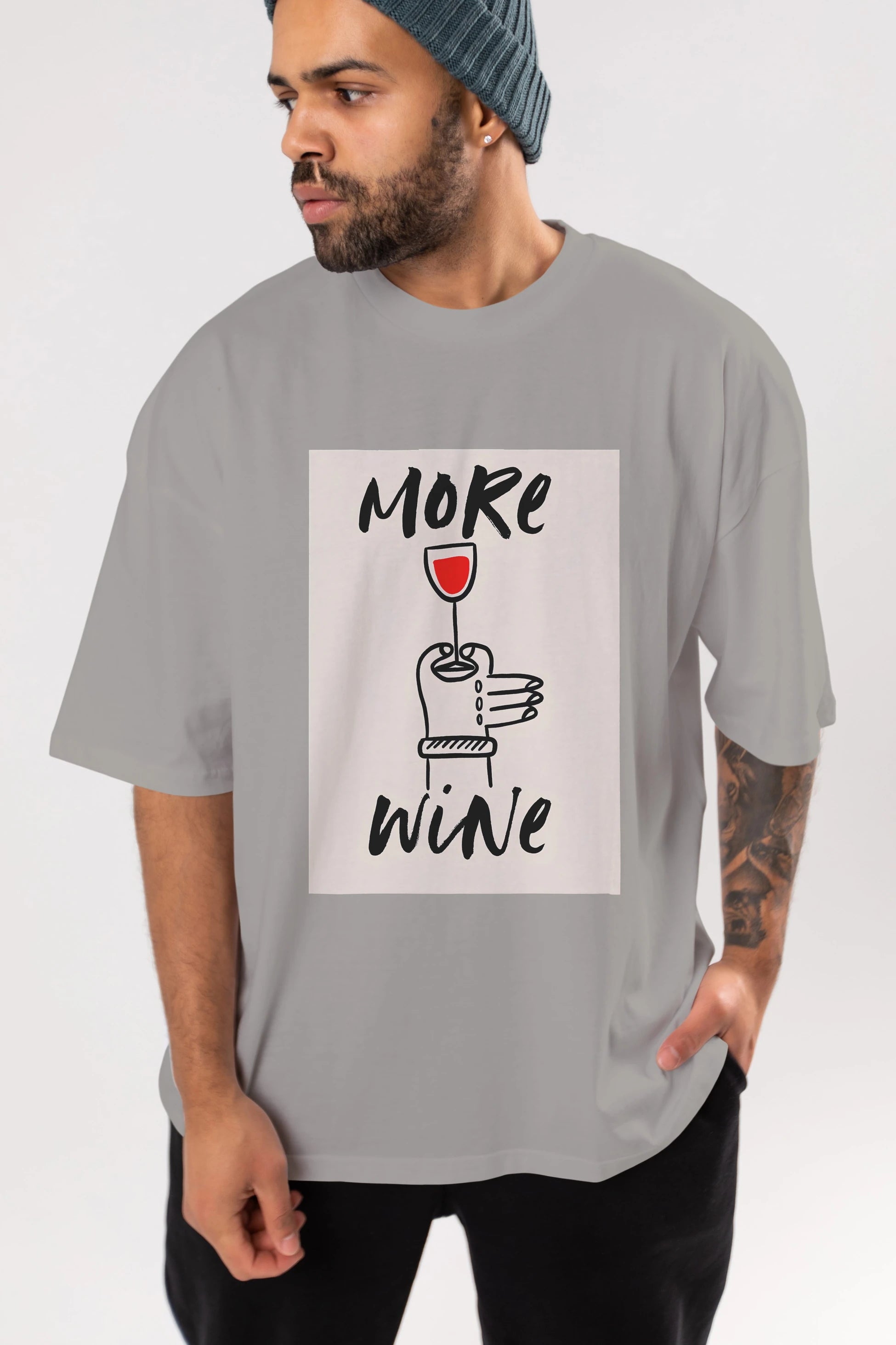 More Wine 2 Ön Baskılı Oversize t-shirt Erkek Kadın Unisex %100 Pamuk Bisiklet Yaka tişort