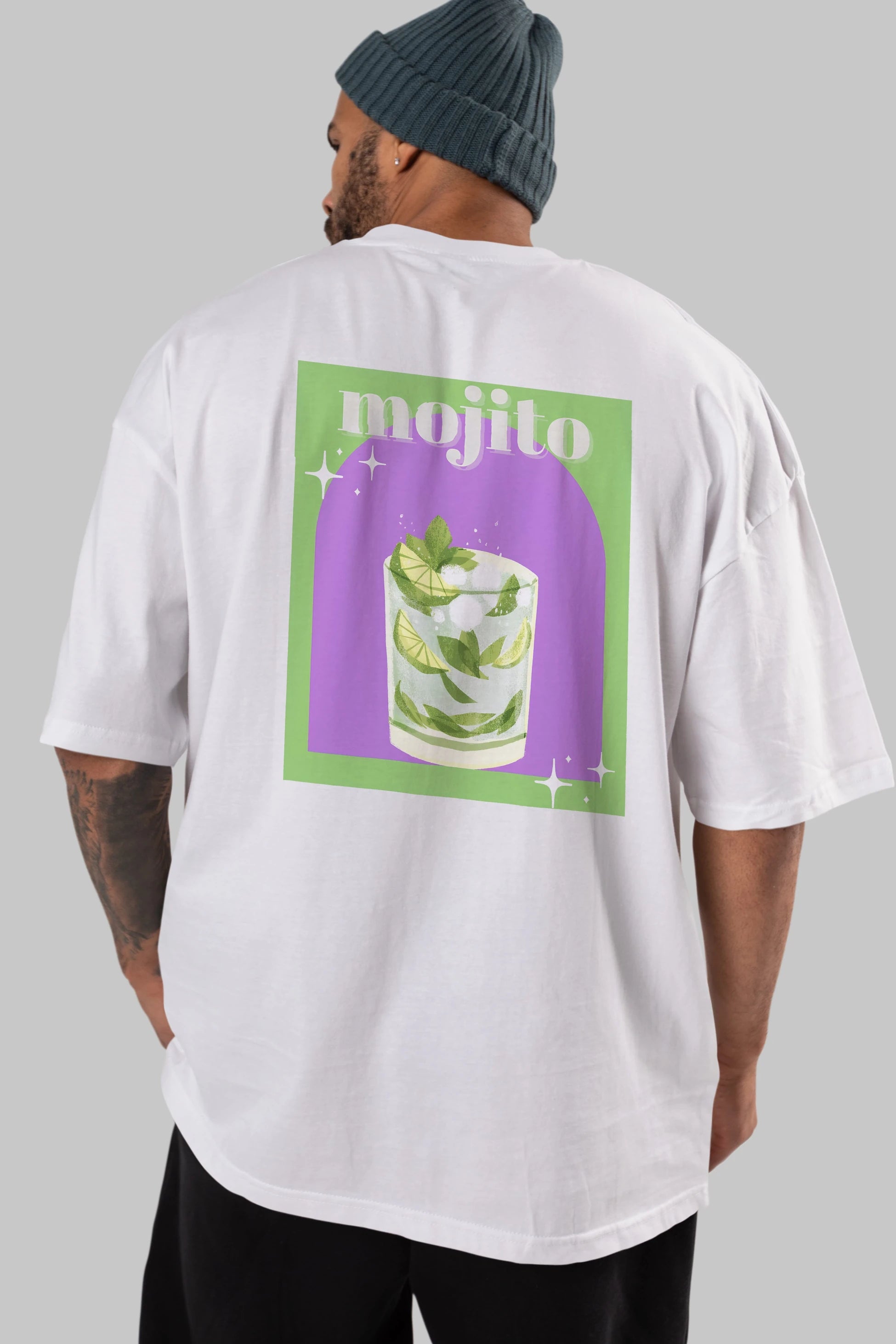 Mojito 3 Arka Baskılı Oversize t-shirt Erkek Kadın Unisex %100 Pamuk Bisiklet Yaka tişort