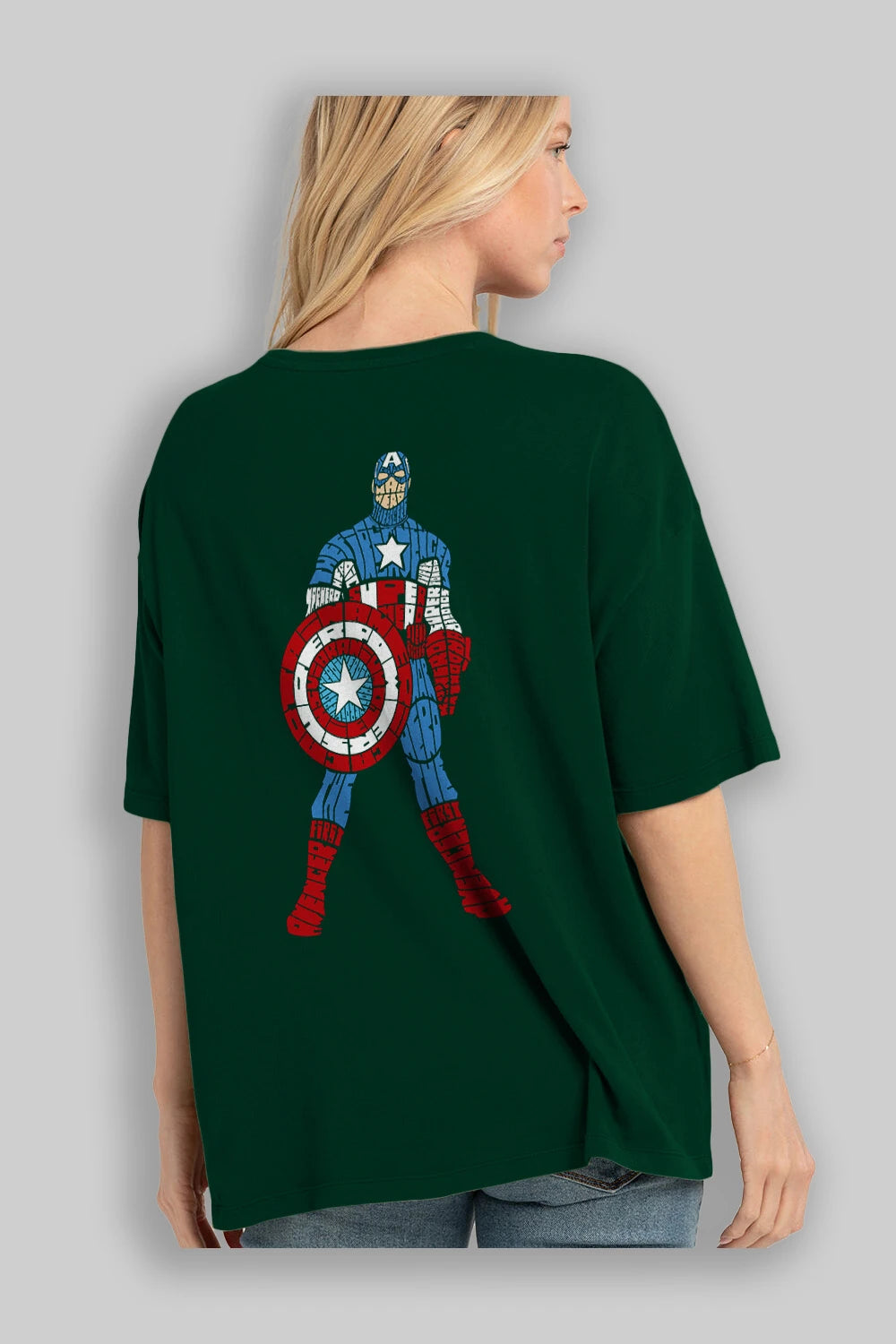 Captain America Arka Baskılı Oversize t-shirt %100 pamuk Erkek Kadın Unisex