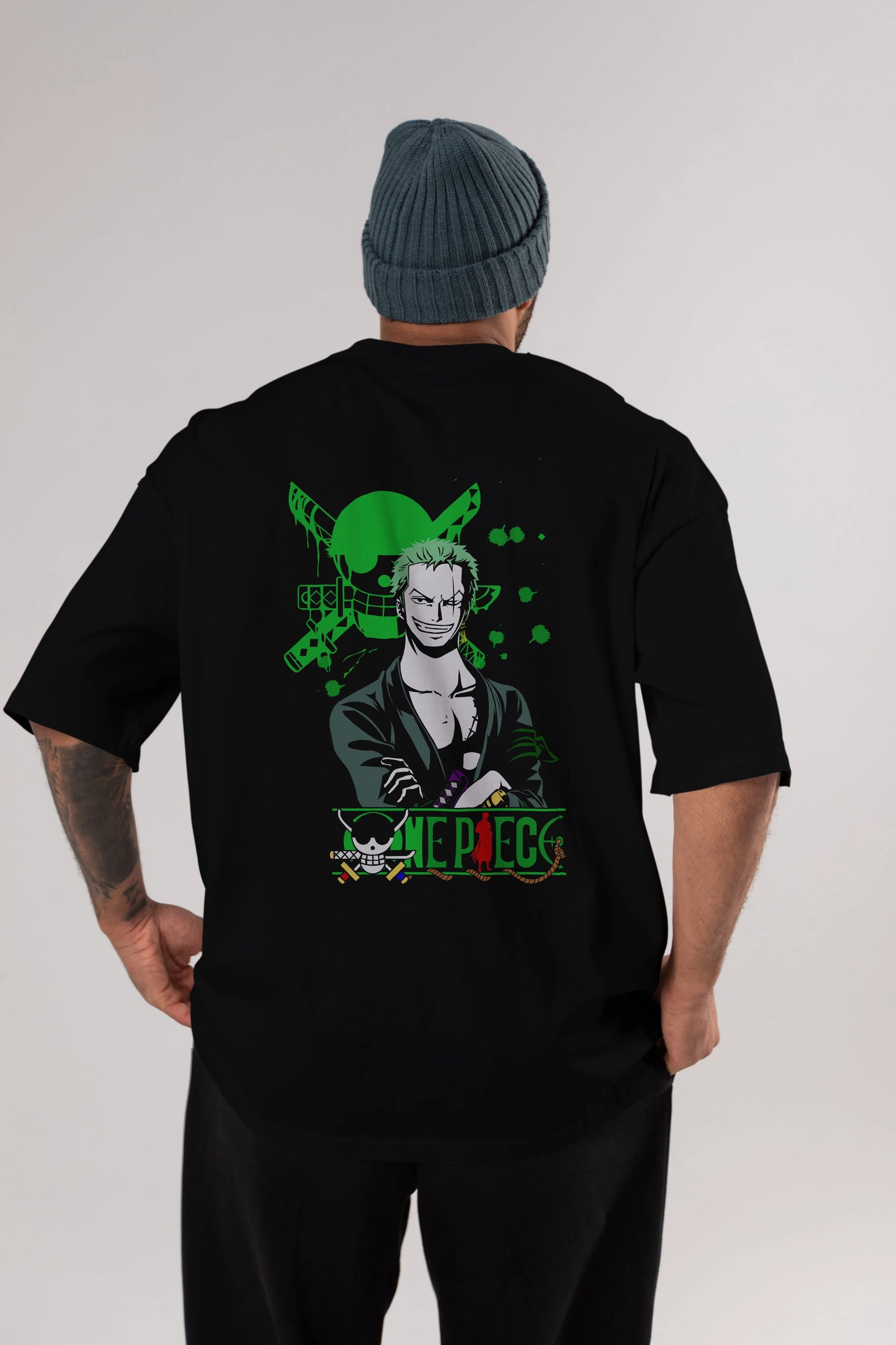 Roronoa Zoro 2 Anime Arka Baskılı Oversize t-shirt Erkek Kadın Unisex %100 pamuk tişort