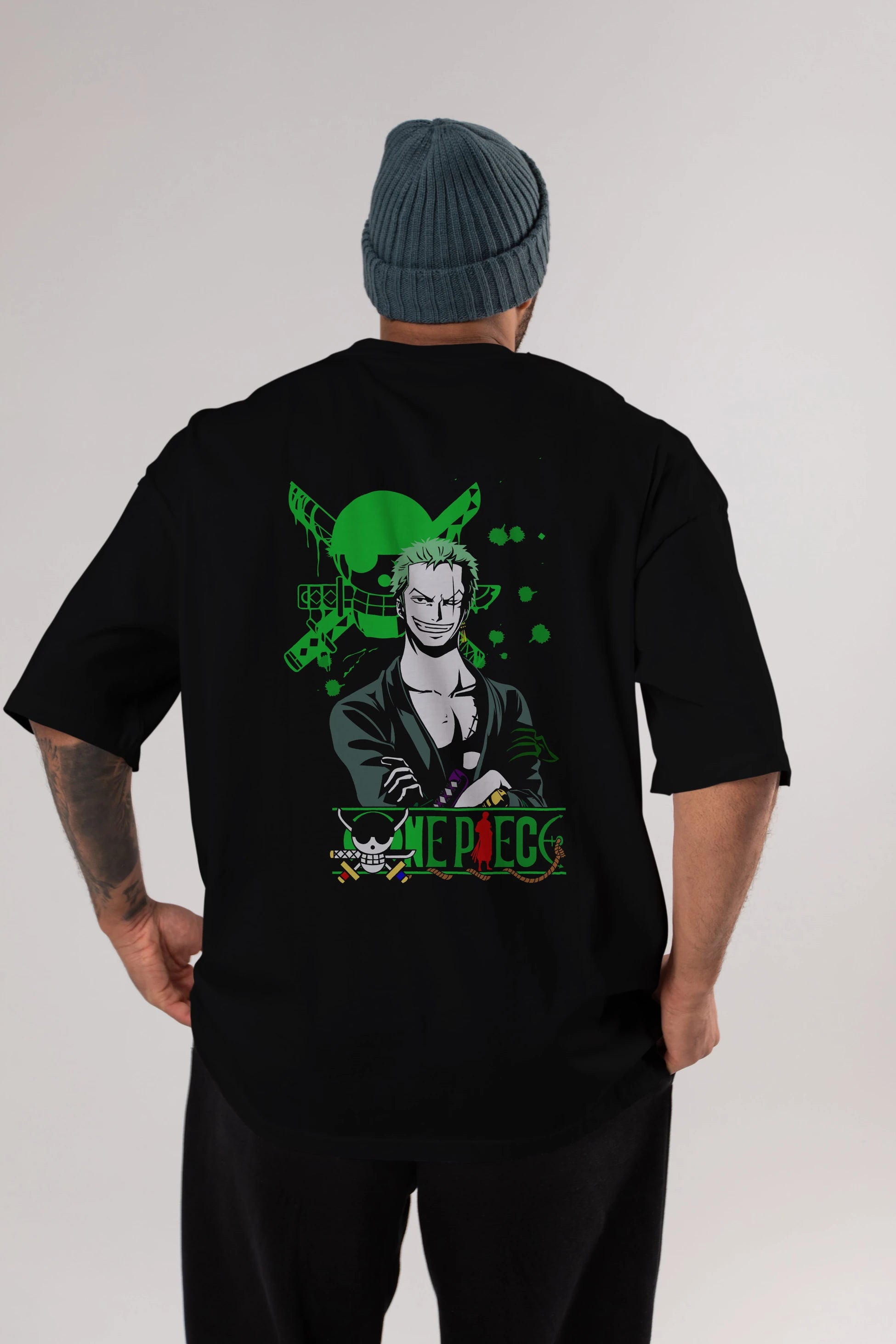 Roronoa Zoro 2 Anime Arka Baskılı Oversize t-shirt Erkek Kadın Unisex %100 pamuk tişort