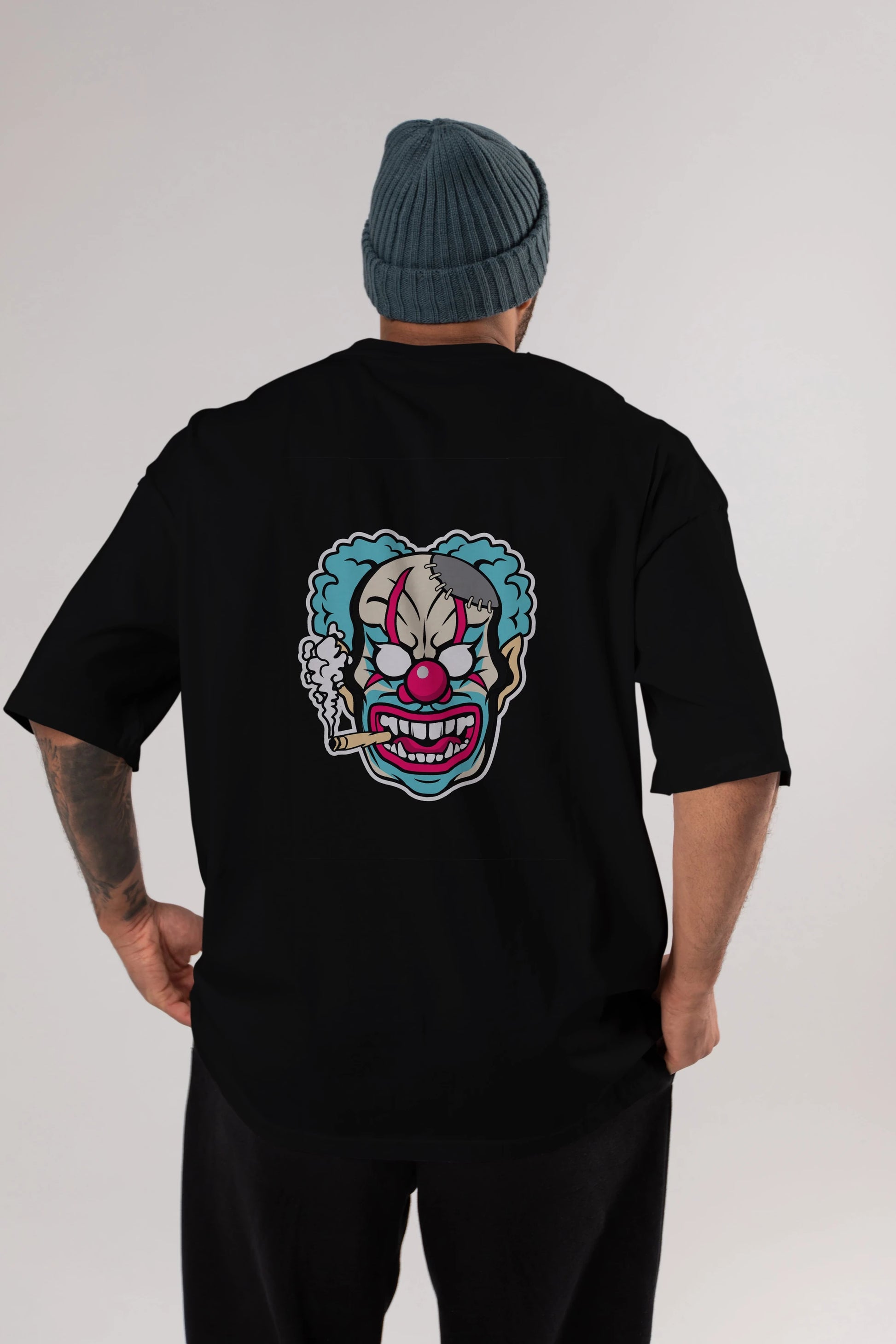 Clown Beast Arka Baskılı Oversize t-shirt Erkek Kadın Unisex %100 Pamuk tişort