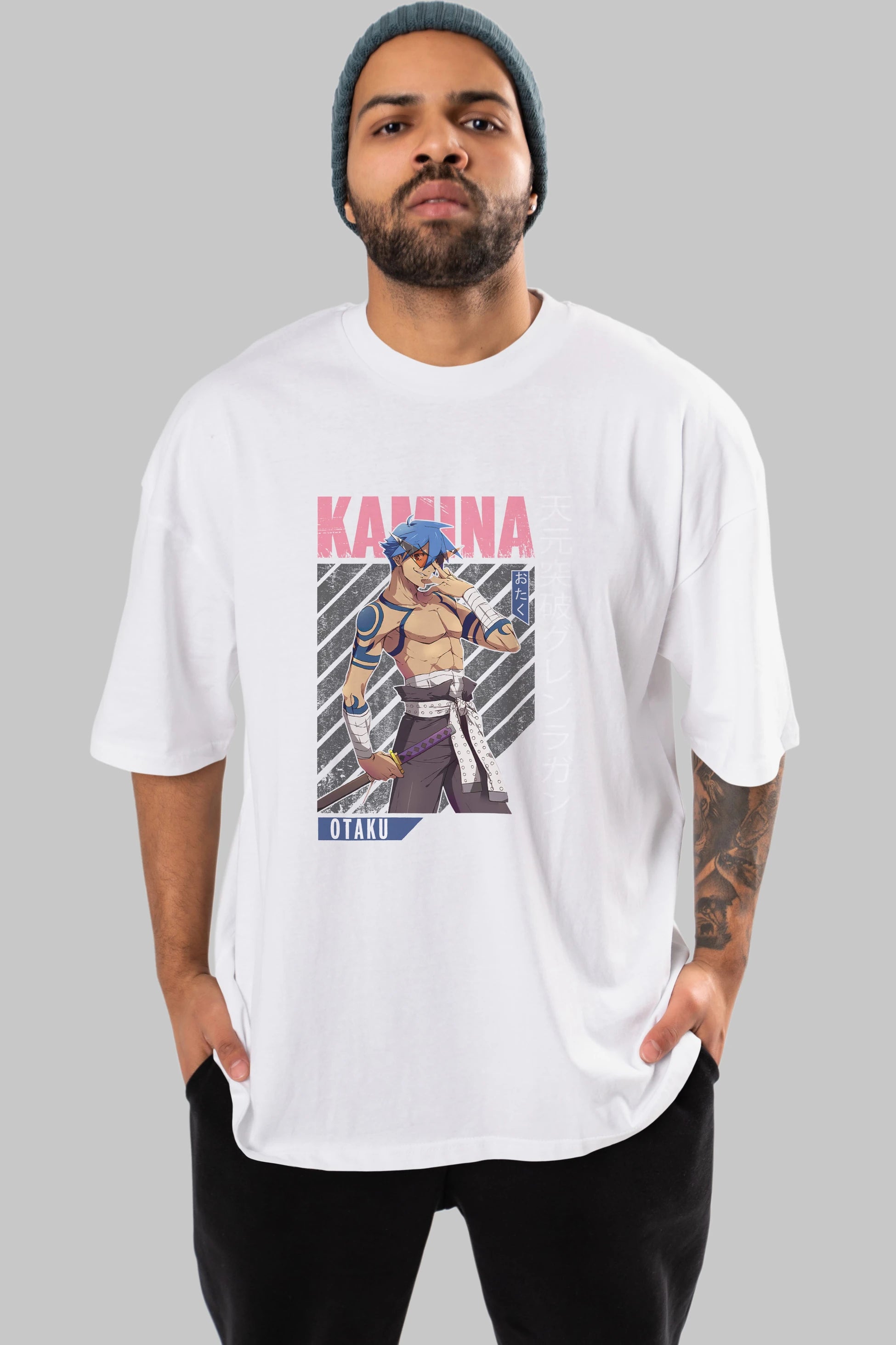 Kamina 5 Anime Ön Baskılı Oversize t-shirt %100 pamuk Erkek Kadın Unisex