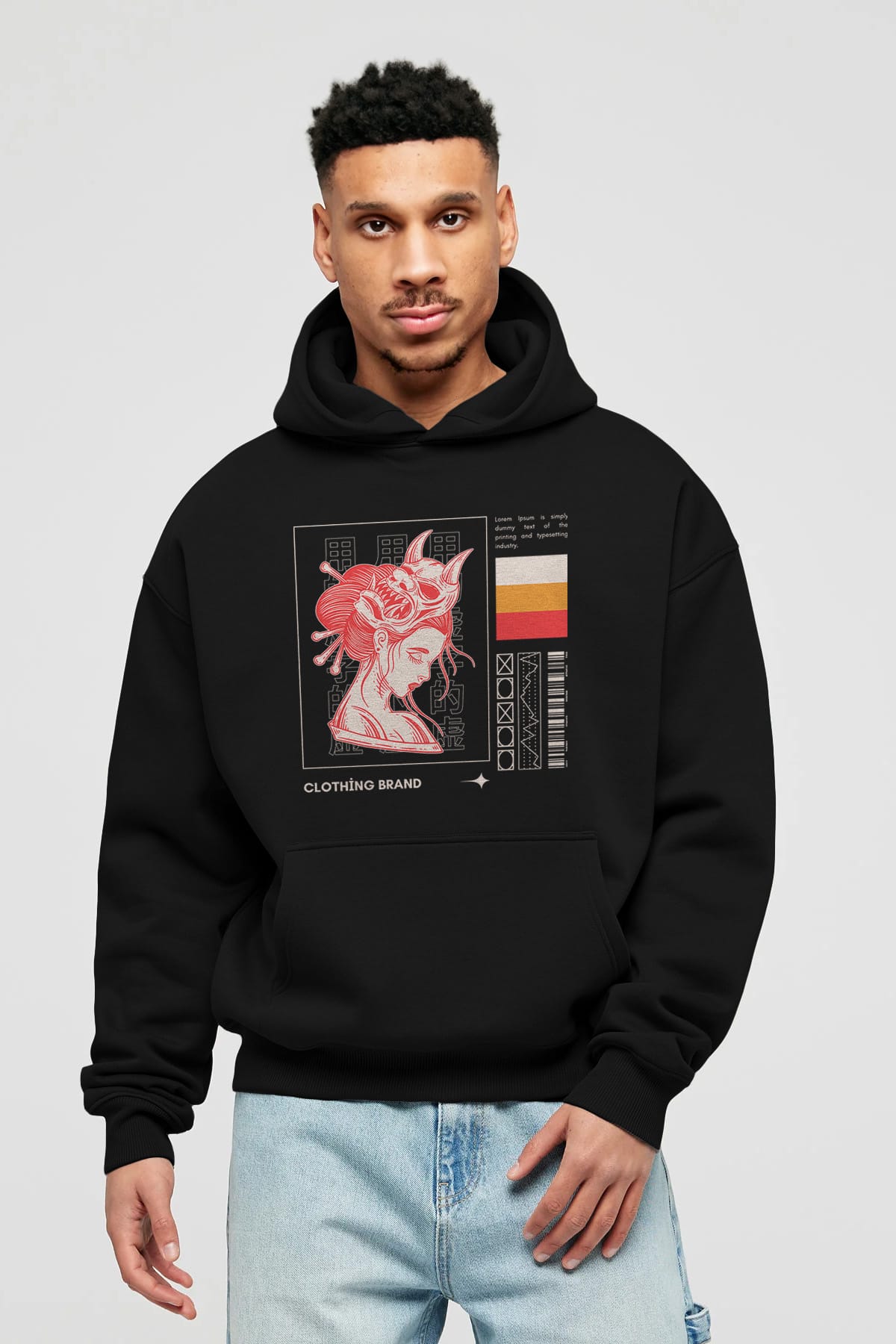 Hipster Japanese Style 2 Ön Baskılı Oversize Hoodie Kapüşonlu Sweatshirt Erkek Kadın Unisex
