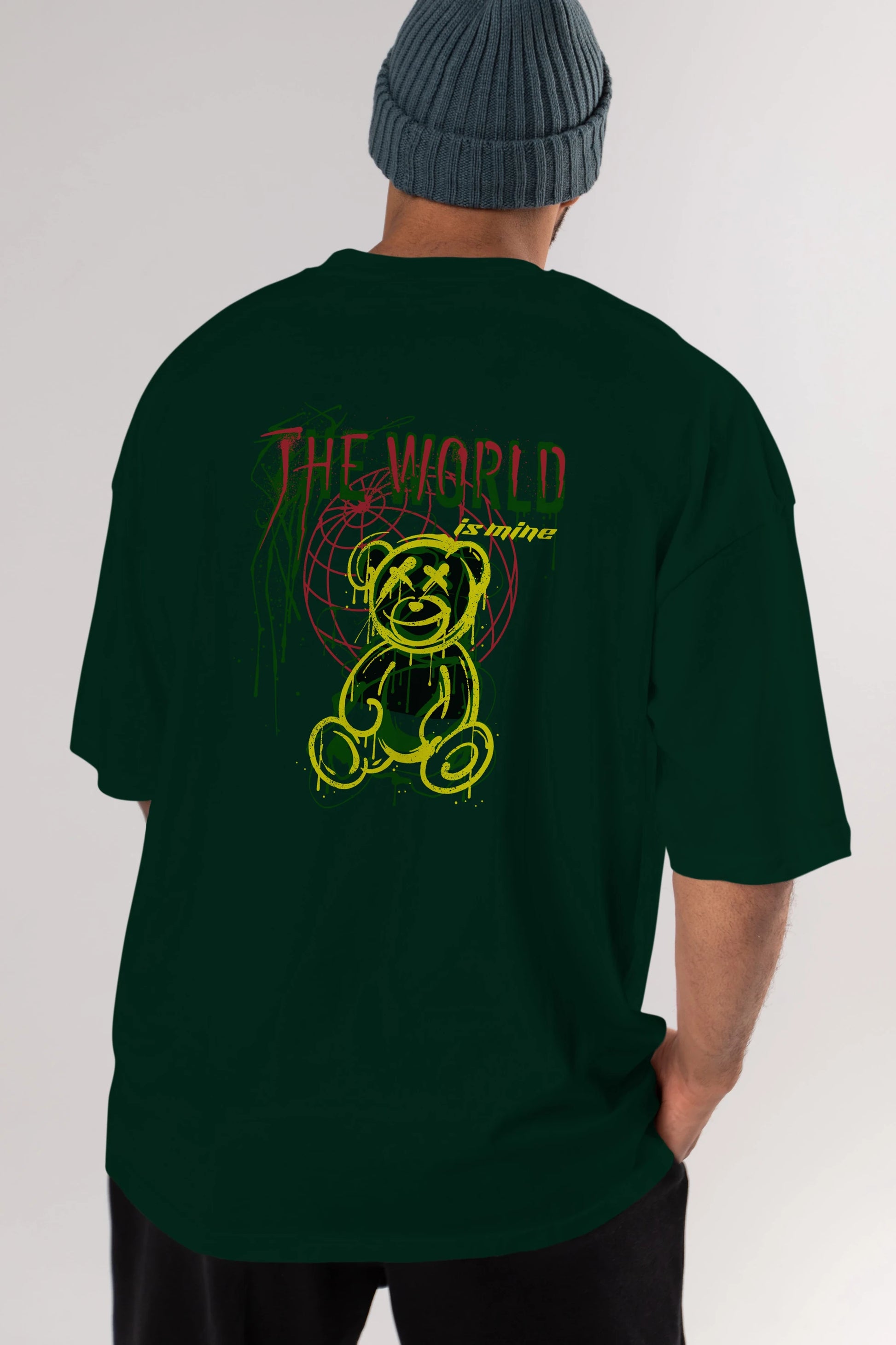The World is Mine Bear Arka Baskılı Oversize t-shirt Erkek Kadın Unisex