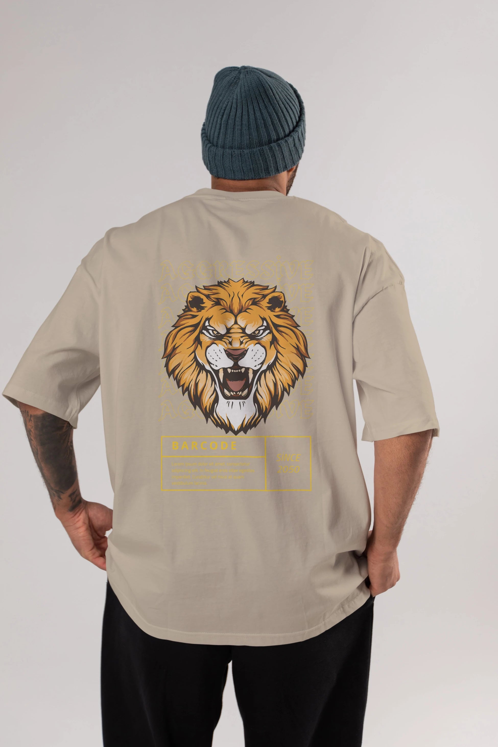 Aggressive Lion Arka Baskılı Oversize t-shirt Erkek Kadın Unisex